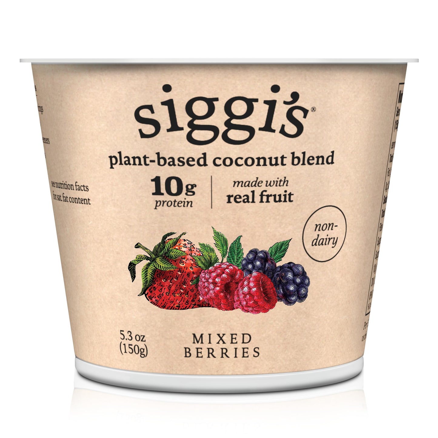 siggis Plant-Based Coconut Blend, Mixed Berry, 5.3 oz. Cup - Single Serving Dairy Free Snack, More Protein Than Sugar