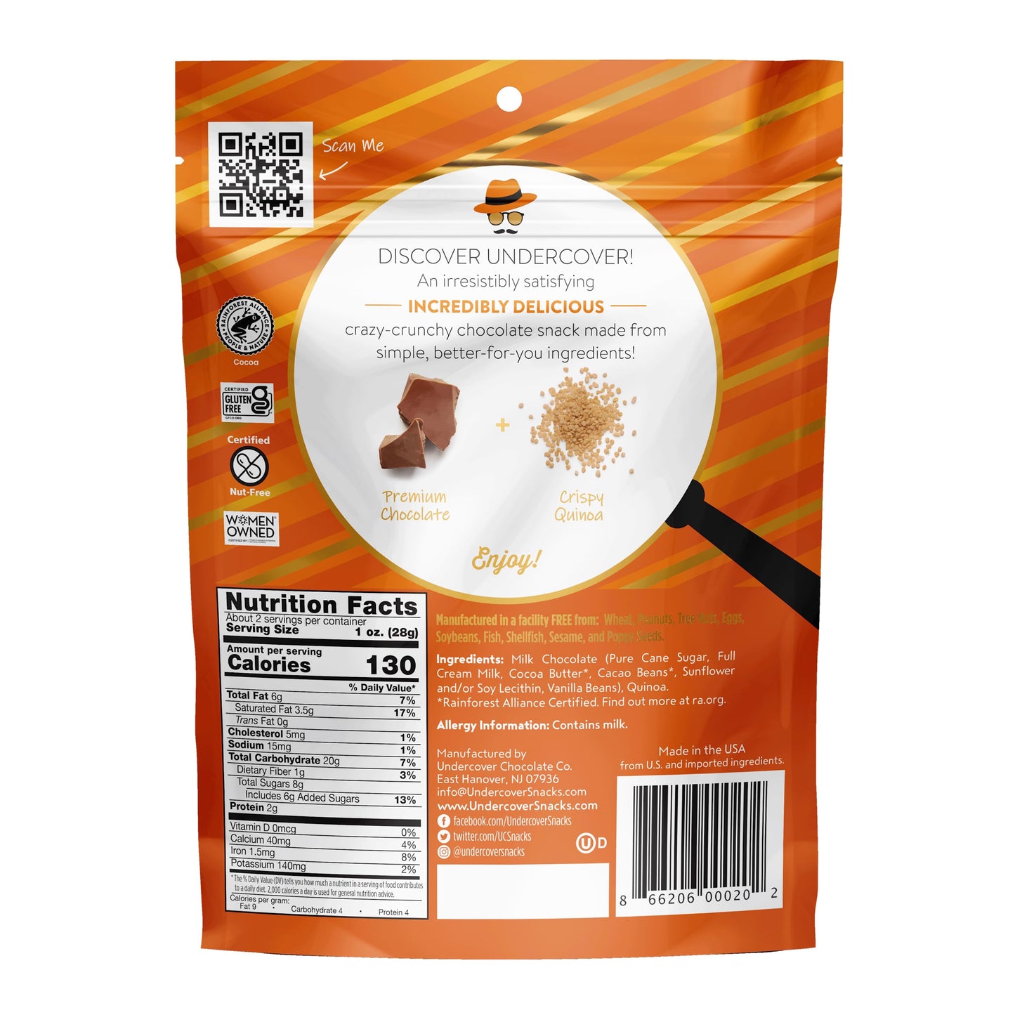 Undercover Quinoa - Crispy Quinoa Milk Choco - Case Of 12 - 2 Oz