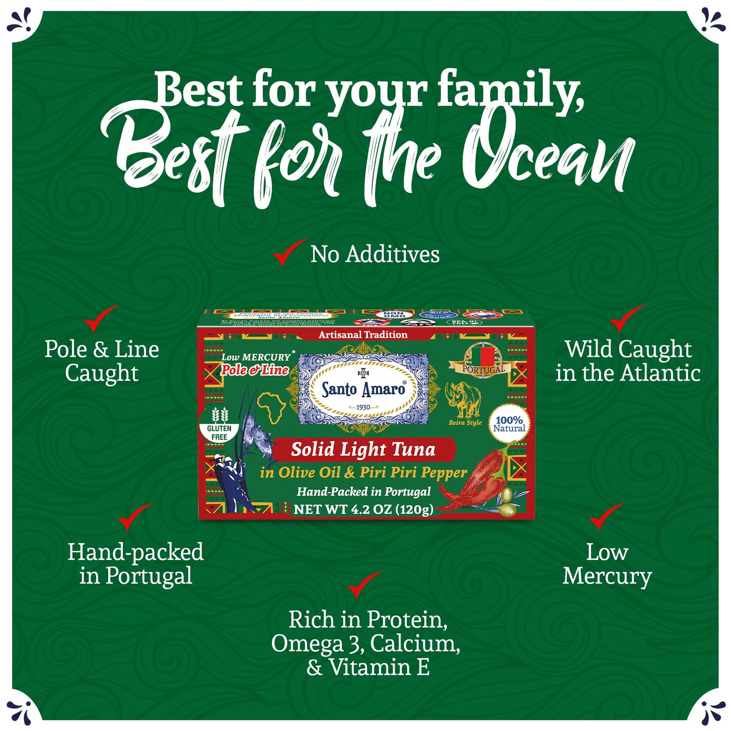 Santo Amaro Artisanal Wild Tuna Fillets in Olive Oil & Red Piri Piri Pepper, 4.2 Ounce (Pack of 6)