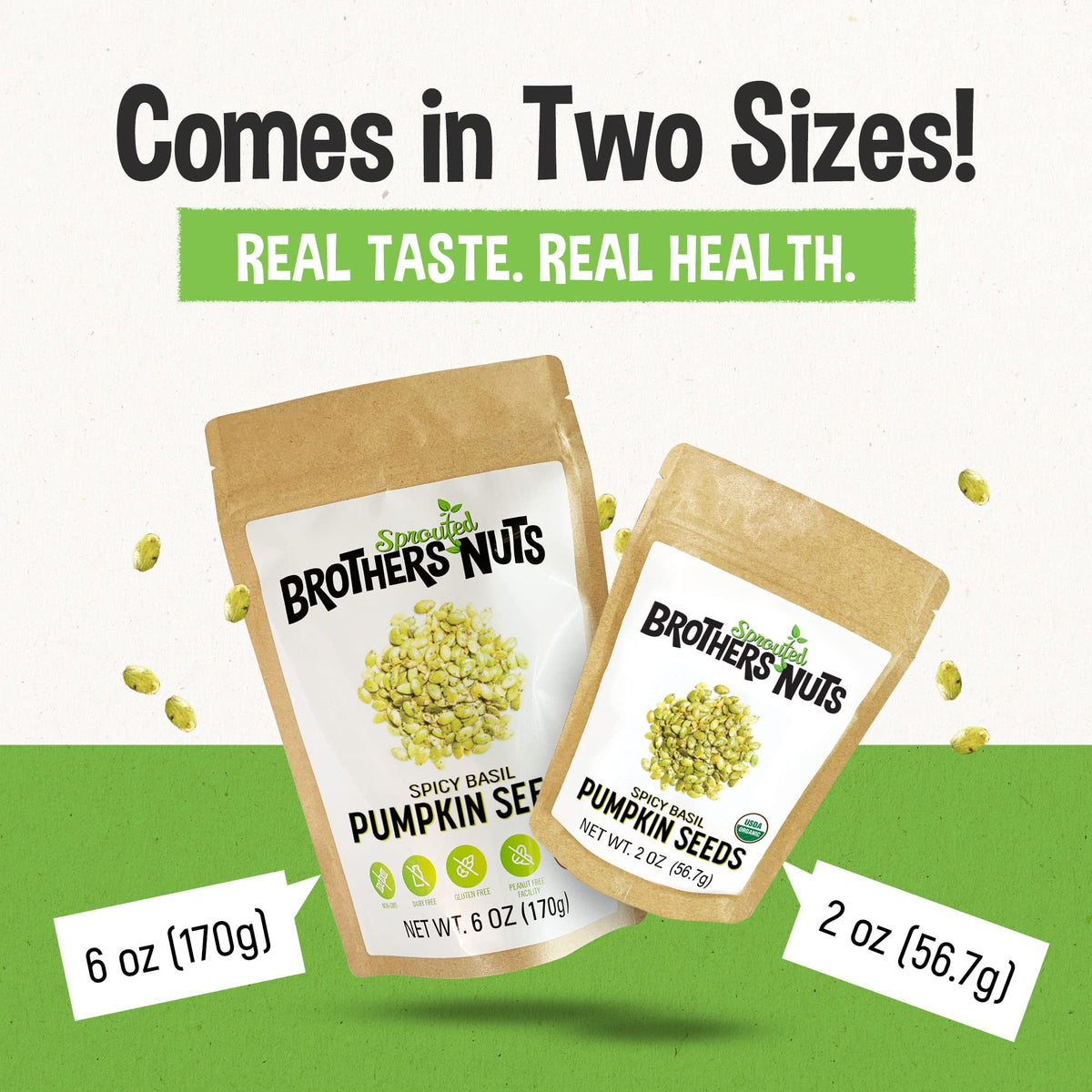 Brothers Sprouted Nuts Spicy Basil Pumpkin Seeds Gluten-Free Vegan Snacks 2 oz