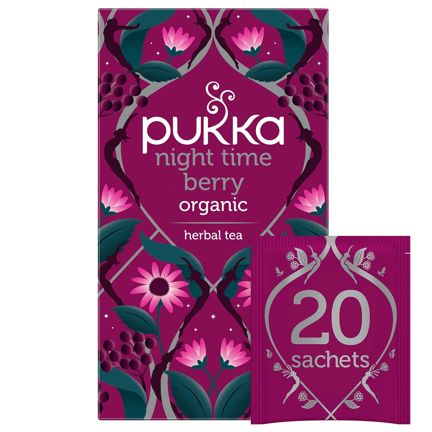 Pukka Organic Night Time Berry Herbal Tea, Caffeine Free, 20 Tea Bags, Model 69632954
