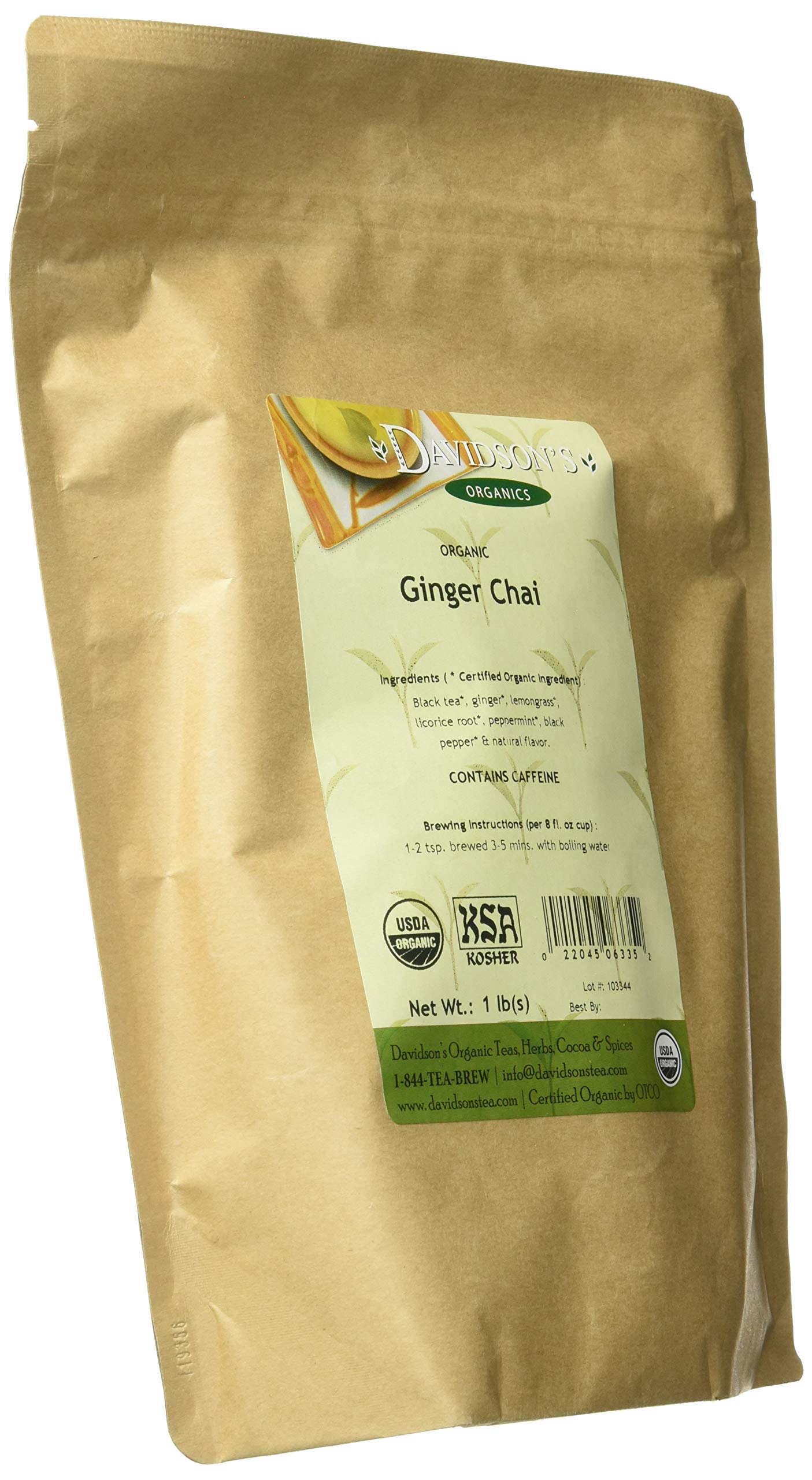 Davidsons Organics, Ginger Chai, Loose Leaf Tea, 16-Ounce Bag
