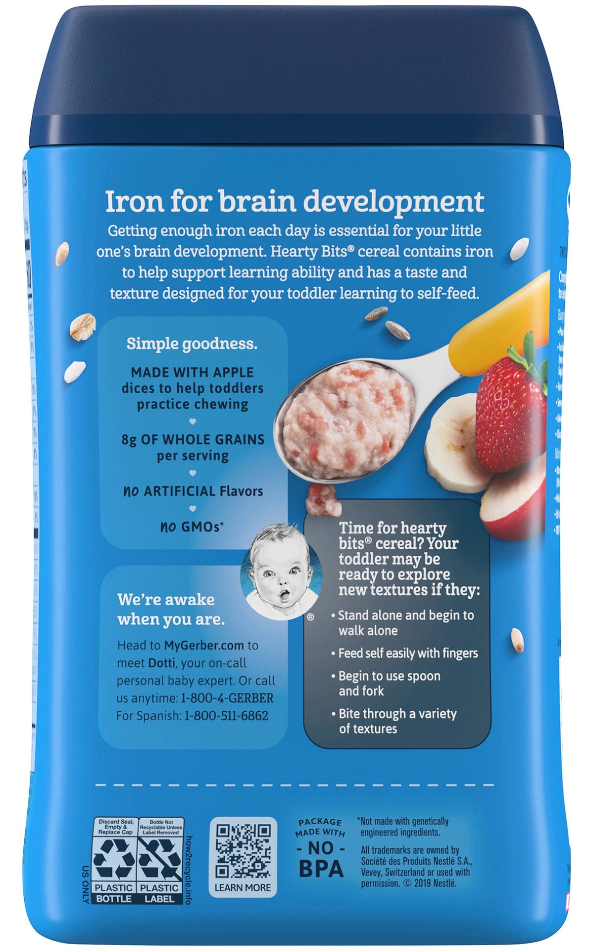 Gerber Baby Cereal Hearty Bits Multigrain Cereal Banana Apple Strawberry, 8 Ounce