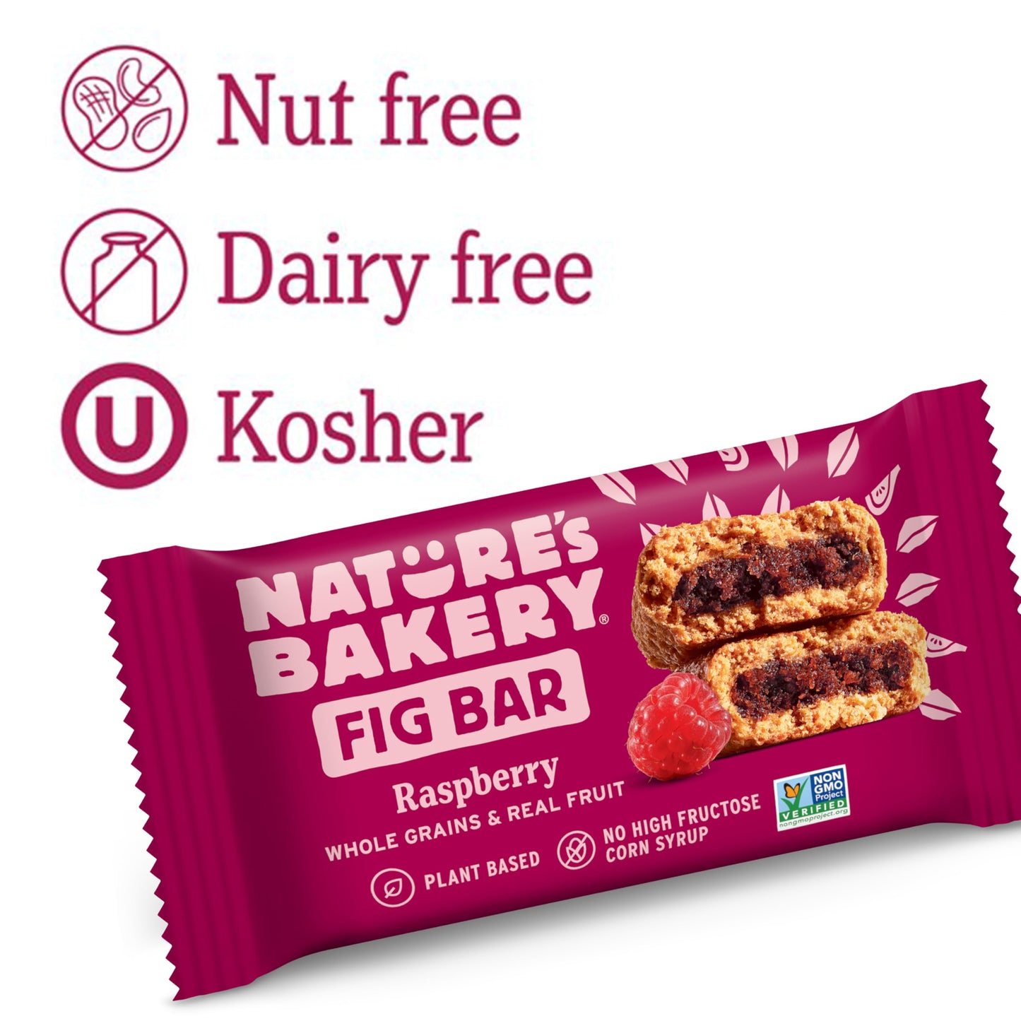 Natures Bakery Whole Wheat Fig Bars, Raspberry, Real Fruit, Vegan, Non-GMO, Snack bar, 6 Count (Pack of 6)