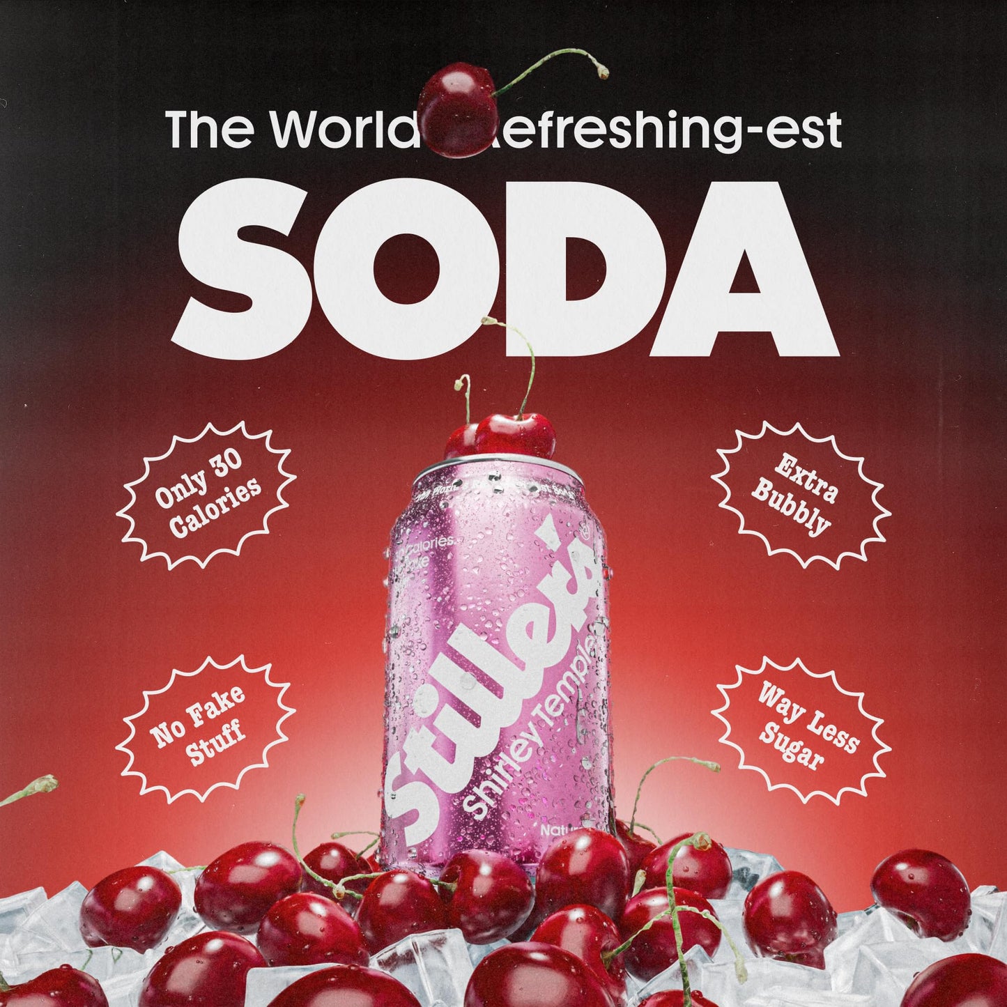 Stillers Shirley Temple Soda - 12 Pack Cans - Sparkling Cherry Lemon Lime Mocktail Drink - Low Sugar  Caffeine-Free  Natural Soda Pop with Real Cane Sugar  Stevia & Vitamins - Alternative to Diet Soda