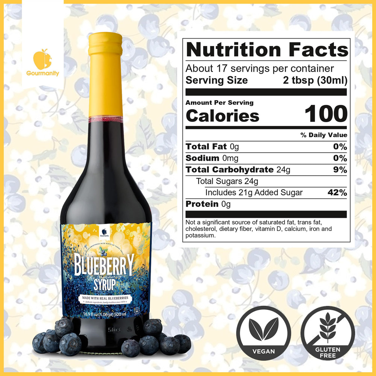 Gourmanity Blueberry Syrup, 3 Ingredients Only, Sweet and Tangy Blueberry Pancake Syrup, Great for Waffles, Snow Cones, Ice Crea
