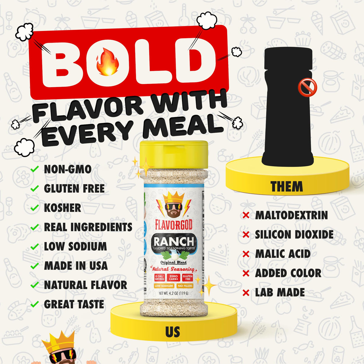 Flavor God Ranch Seasoning Mix, All Natural Spice Blend, 2 Pack, Vegan, Kosher, Low Sodium, Great for Chicken, Pizza, Salads, Vegetables