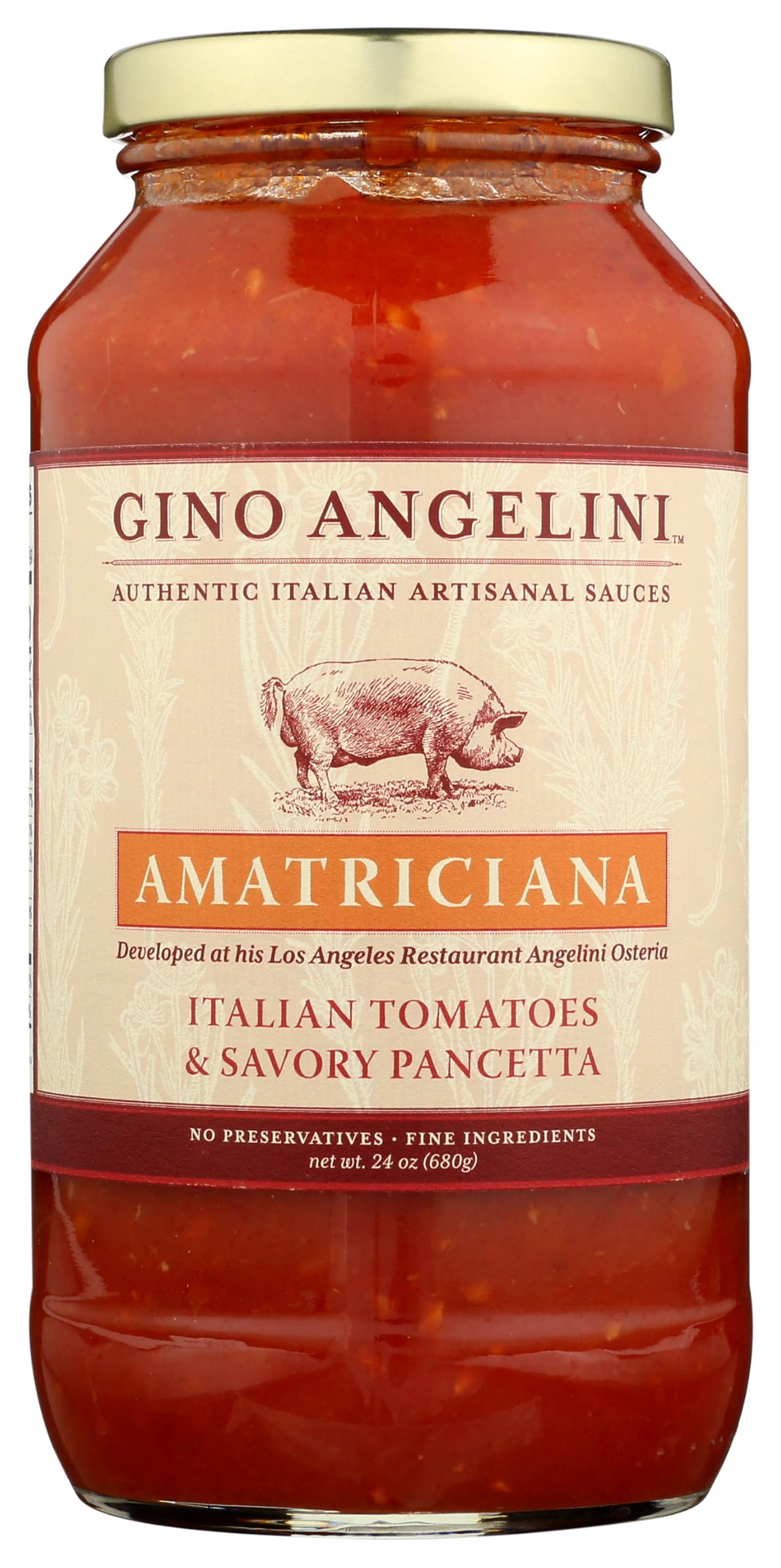GINO ANGELINI Pasta Sauce AMATRICIANA, Tomato & Bacon, 24 oz, Pack of 2
