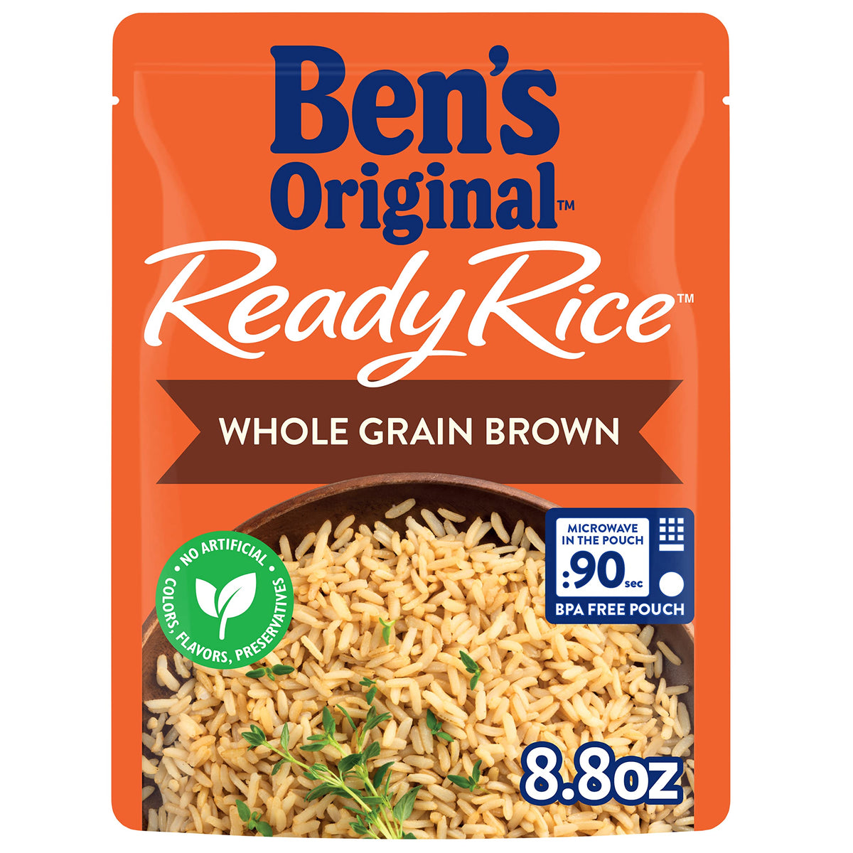 BEN'S ORIGINAL Ready Rice Whole Grain Brown Rice, Easy Dinner Side, 8.8 oz Pouch