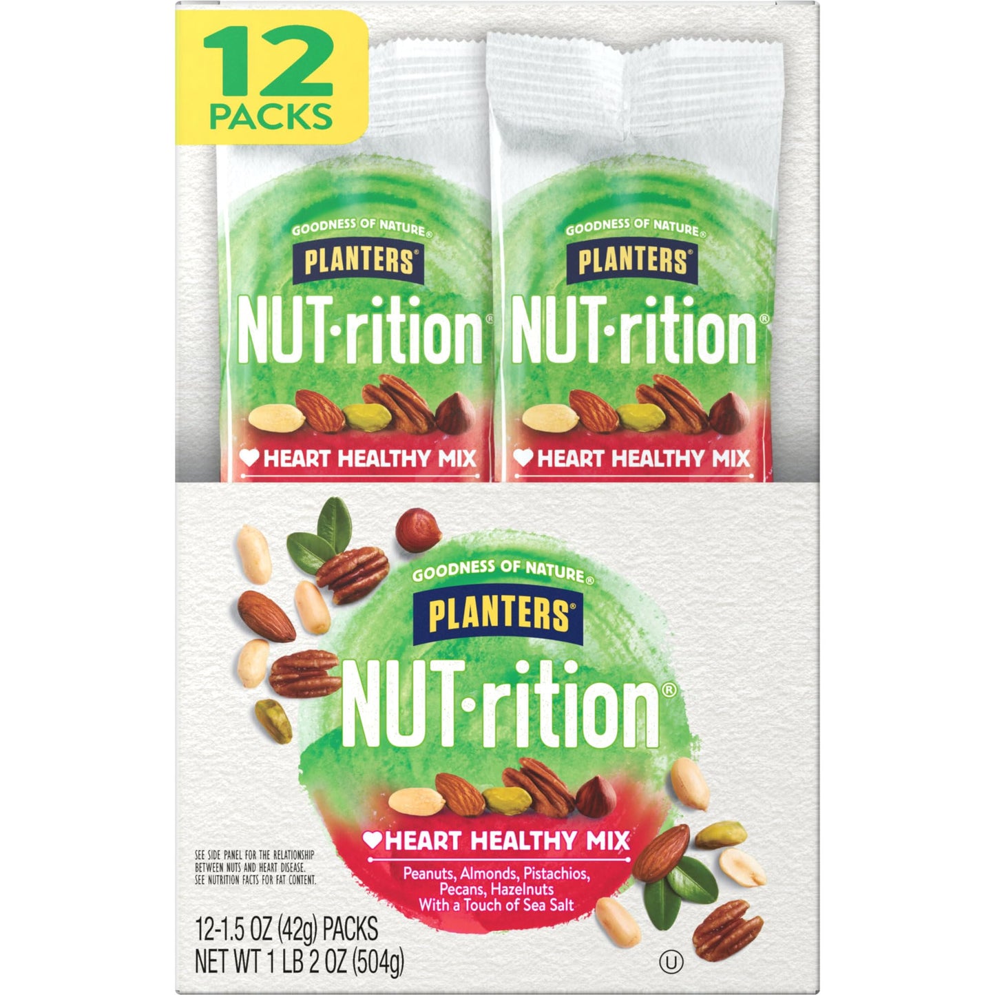 Planters Nut-Rition Heart Healthy Mix, 1.5 Oz Bags (Pack Of 12) - On-The-Go Snack, Work Snack, School Snack And Active Lifestyle