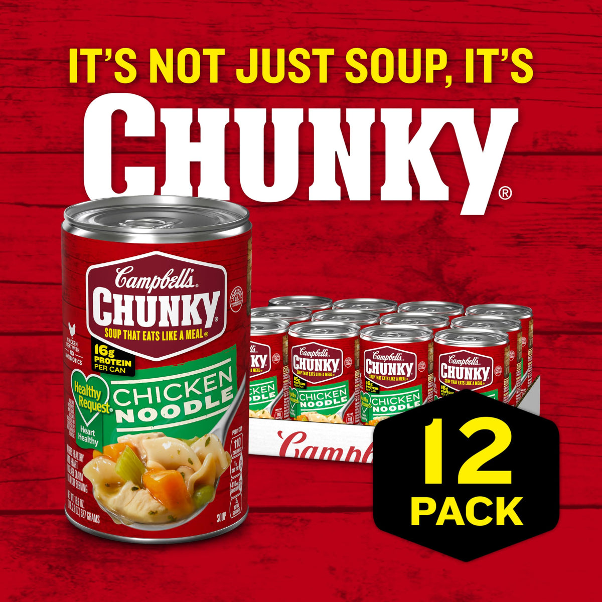 Campbells Chunky Healthy Request Chicken Noodle Soup, 18.6 oz Can (12 Pack)
