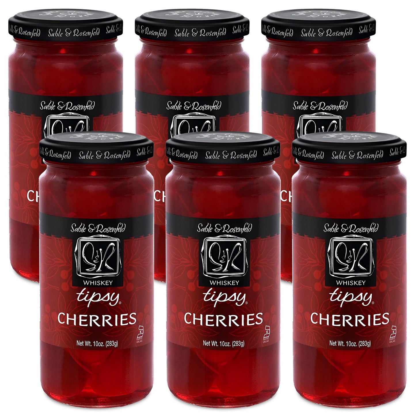 Sable & Rosenfeld Whiskey Tipsy Cherries Cocktail Garnish - 10 oz (Pack of 6)