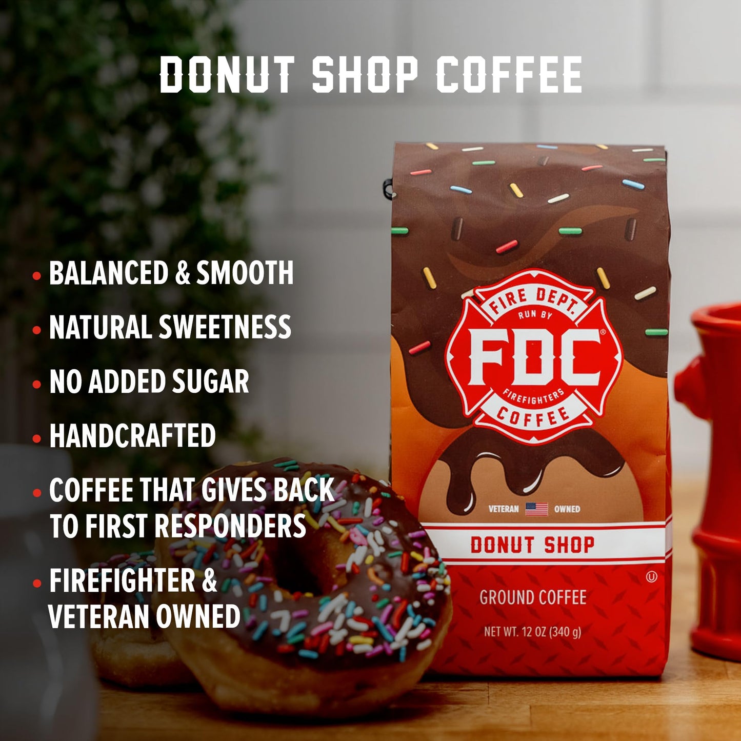 Fire Department Coffee - Gives Back To Firefighters - Sweet & Smooth Donut Shop Coffee Beans - Medium Roast - Roasted In The Usa