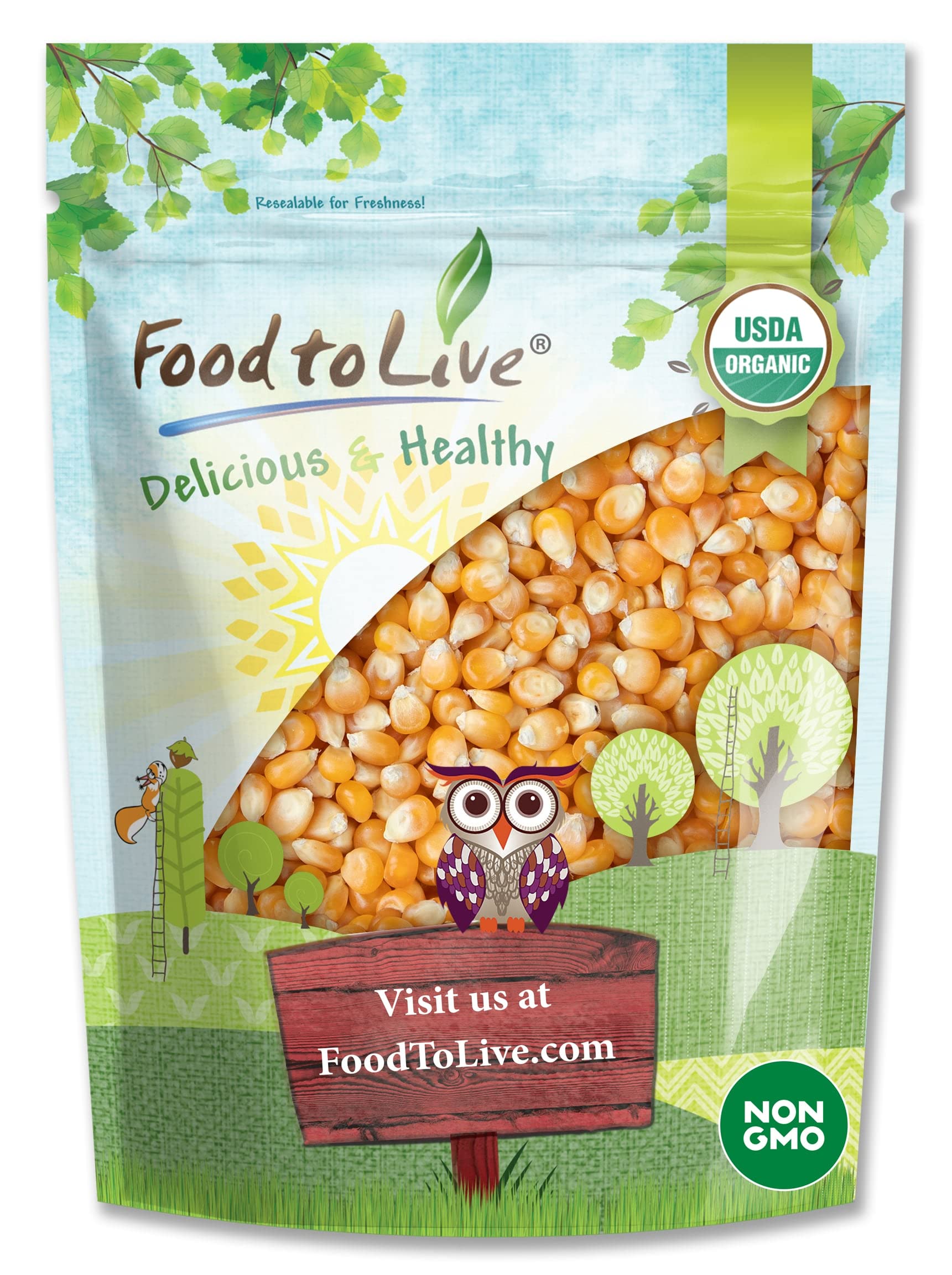 Food to Live Organic Yellow Popcorn - Non-GMO, 100% Whole Grain, 32 Ounce, Bulk Snack, No Additives, Theater-Quality