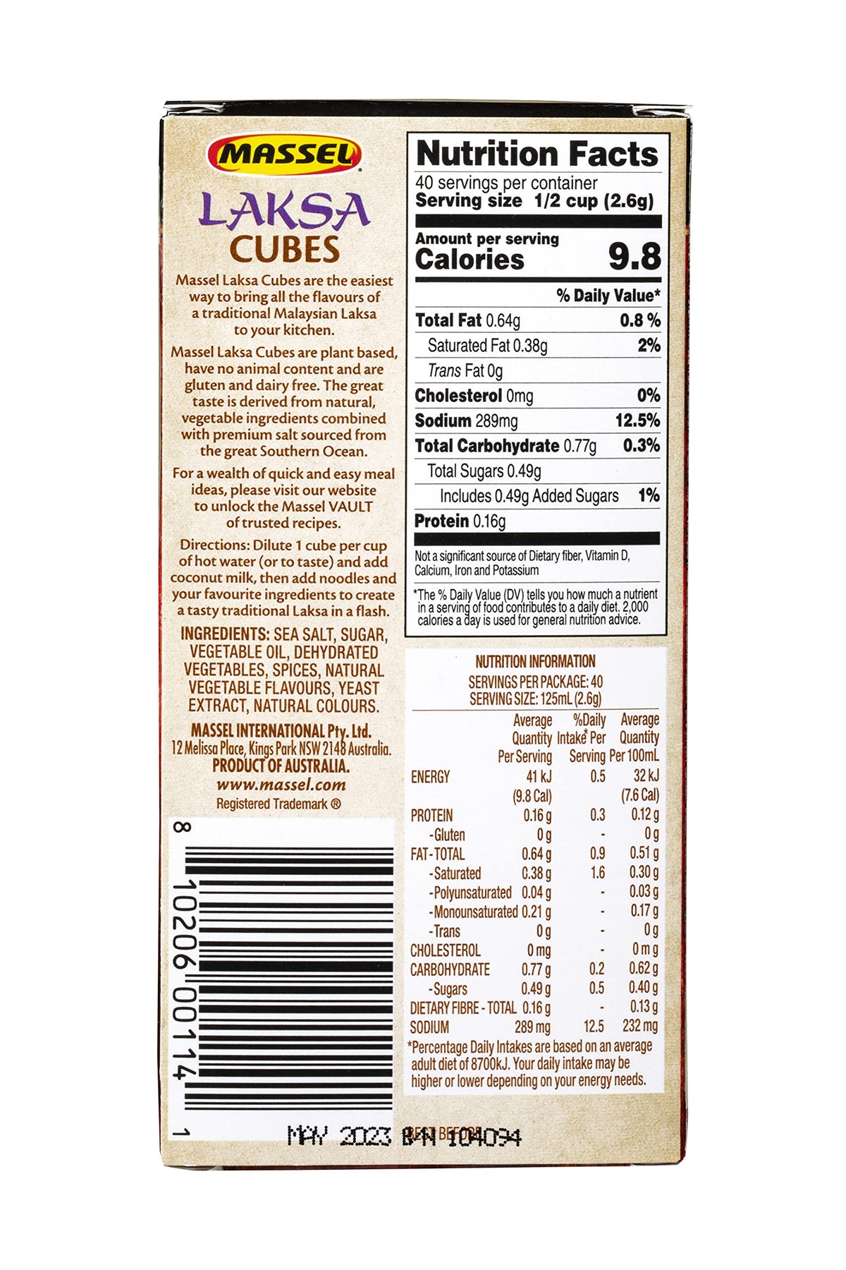 Massel Instant Laksa Bouillon Broth Cubes - No MSG, Gluten-Free Soup Base - Bulk Pack (6 x 105g)