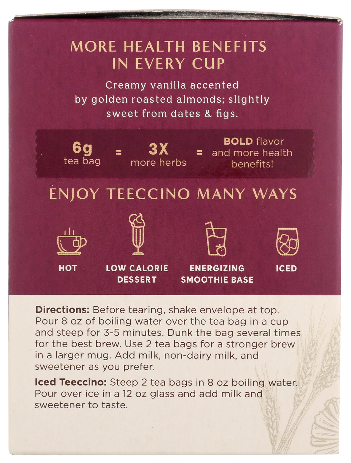 Teeccino Vanilla Nut Herbal Coffee Tea Bags, 10 Ct