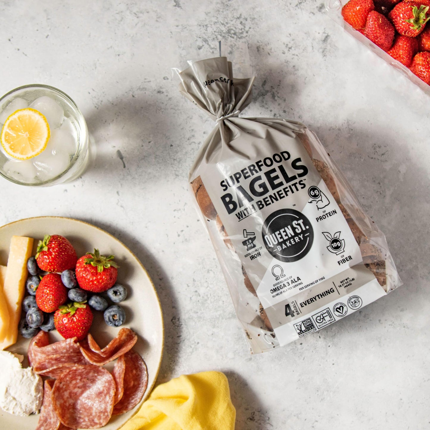 Queen St. Bakery Everything Superfood Bagels - Vegan, Protein & Fibre, Gluten-Free, Allergen Free Bagels - 4 Count