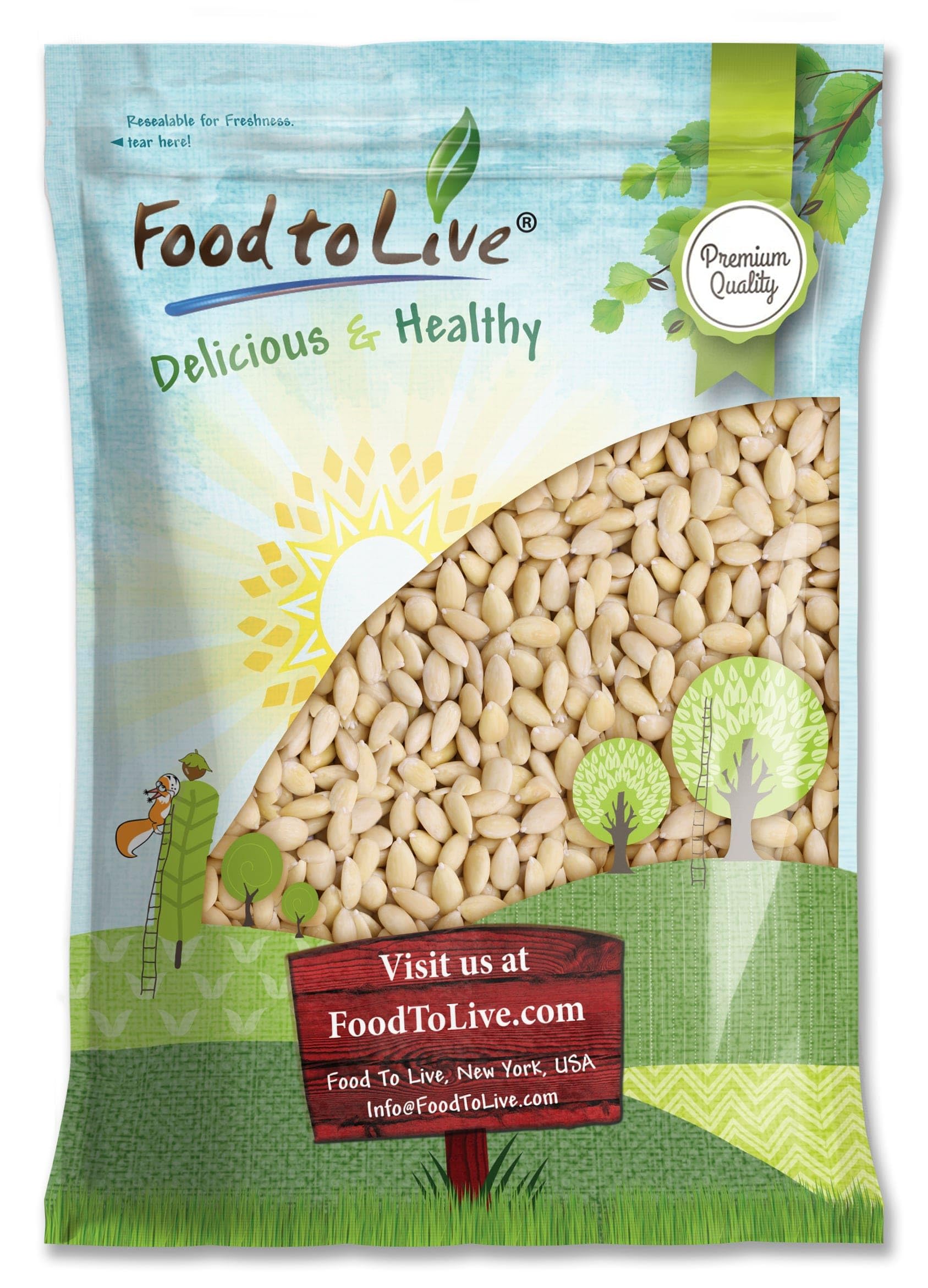 Food to Live - Blanched Whole Almonds, 8 Pounds - Raw, Skinless, Unsalted, Keto, Vegan, Kosher, Bulk. High in Protein, Fiber, Vi