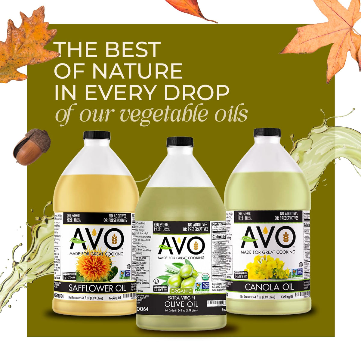 AVO ORGANIC 100% EXTRA VIRGIN OLIVE Oil, 64 Fl-oz (Half Gallon) NO preservatives added