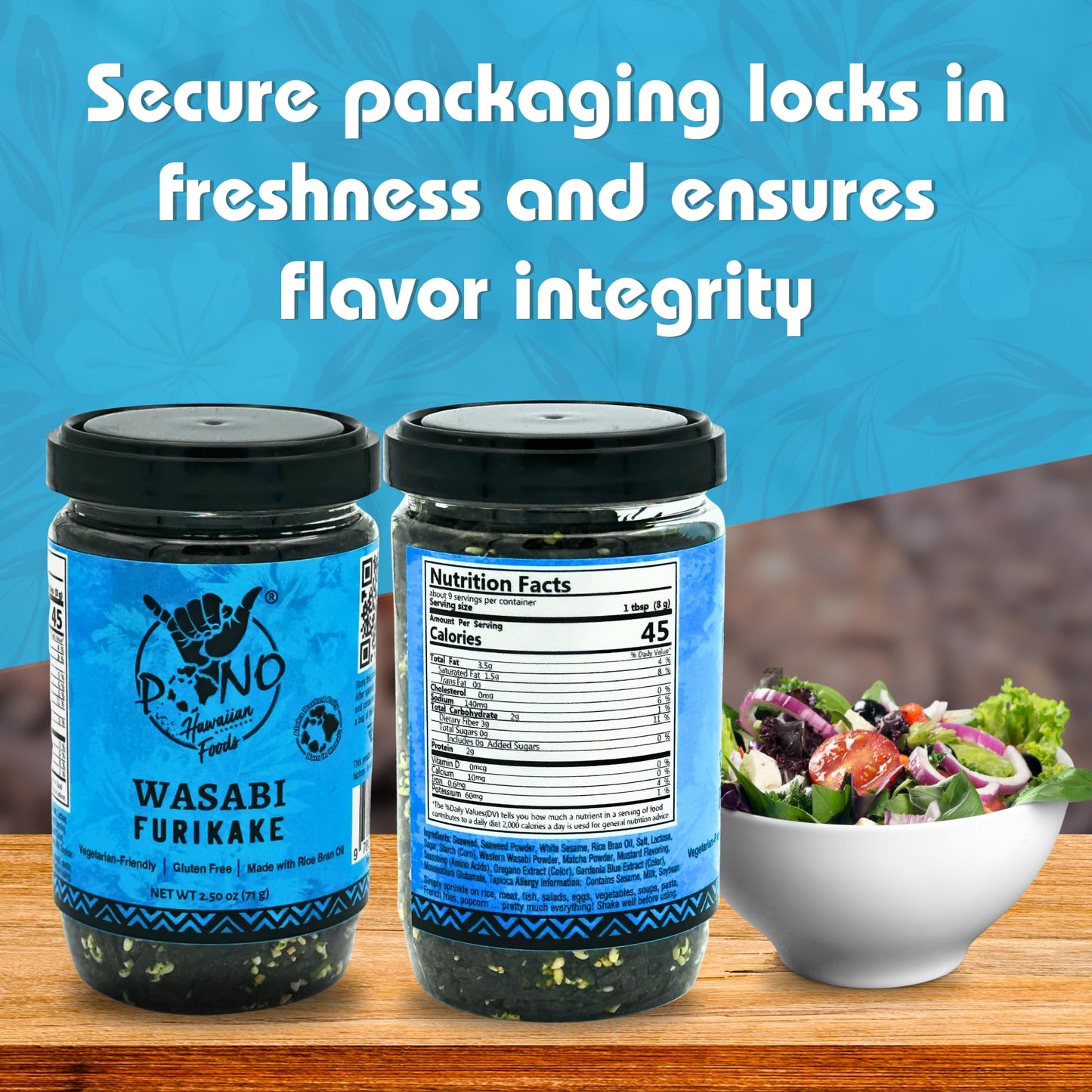 Pono Hawaiian WASABI NORI Furikake Rice Seasoning - Gluten-Free, Non-GMO, 2.5 oz
