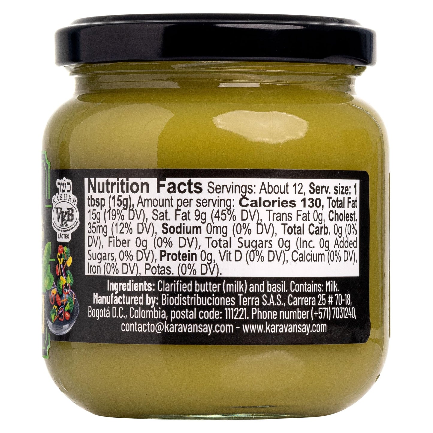 Karavansay GHEE Butter Unsalted with Basil Flavor, Keto Friendly, Gluten Free, 17 oz Glass Jar, Small Size