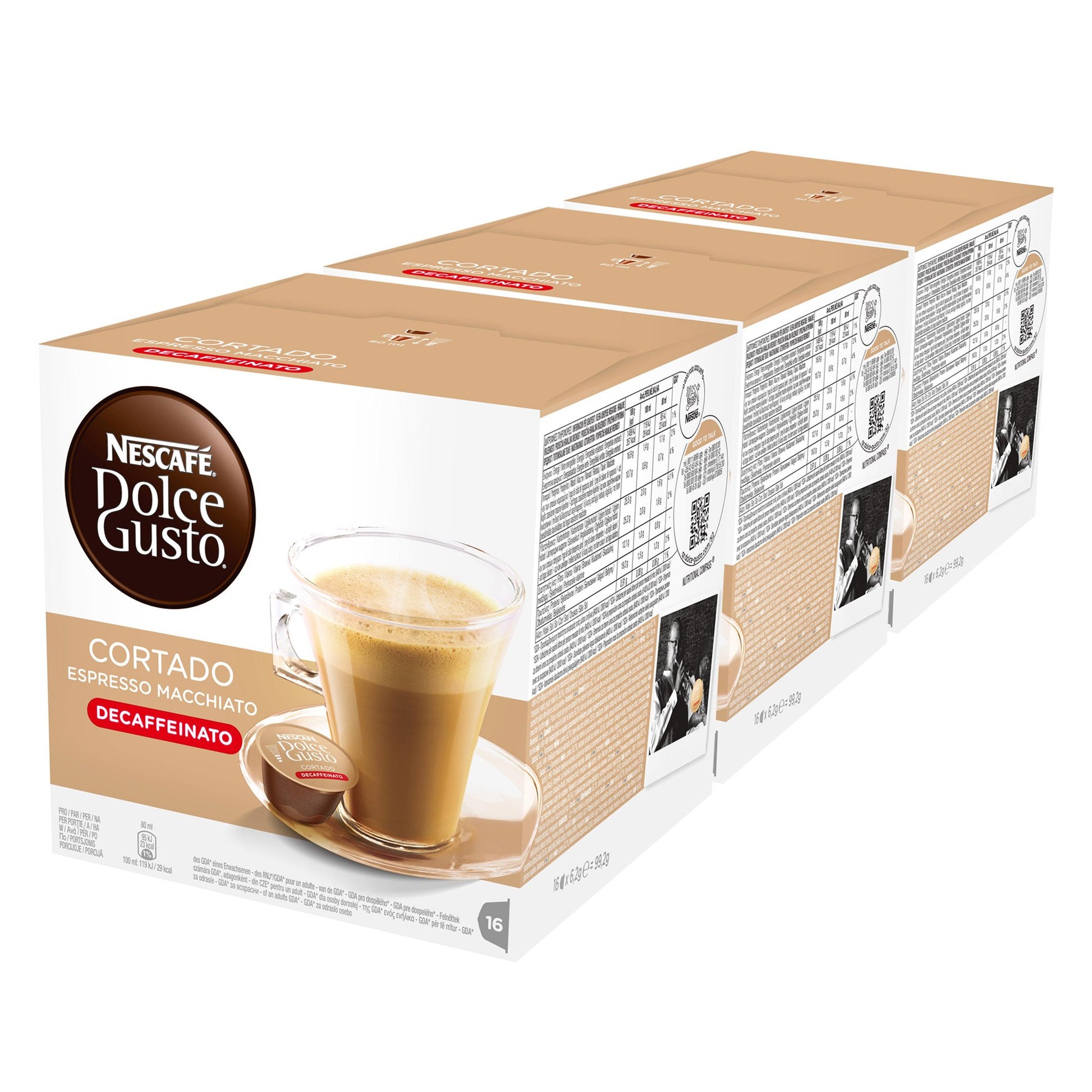 Nescafé Dolce Gusto Espresso Cortado Decaff, Pack of 3, 3 x 16 Capsules