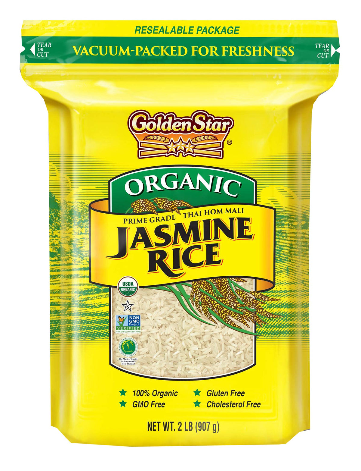 Golden Star Rice Jasmine Prem long grain rice packed in Thailand