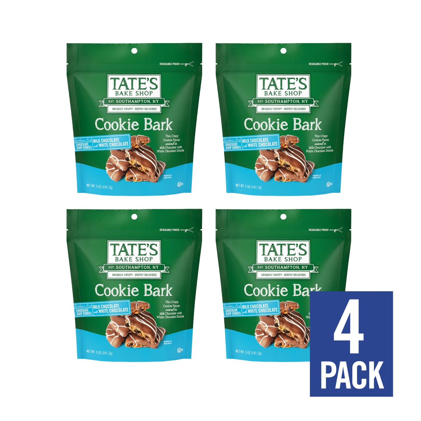 Tates Bake Shop Cookie Bark  Chocolate Chip Cookies in Milk Chocolate with White Chocolate Drizzle  4-5 oz Bags