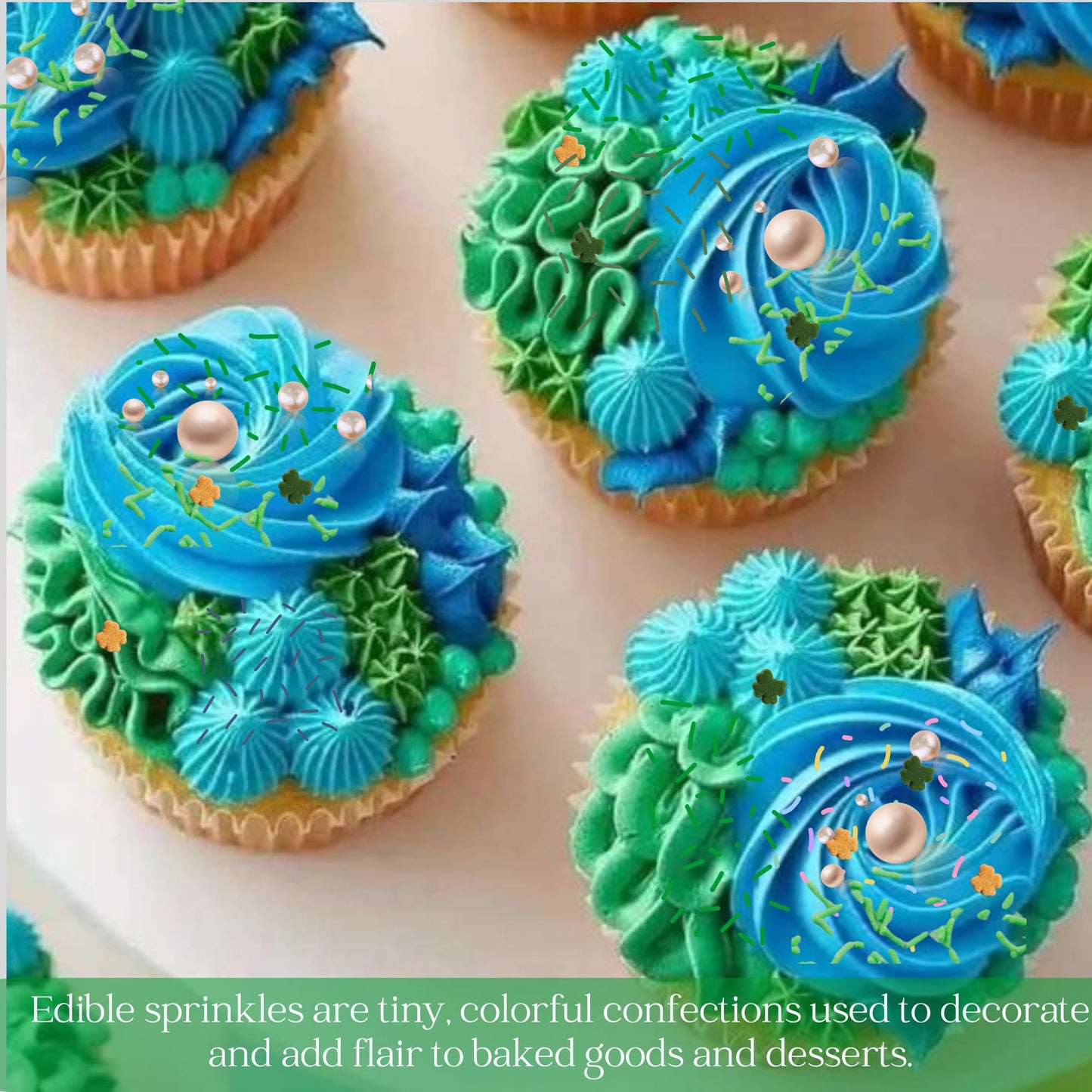 Confect St. Patricks Green, Gold, Silver & White Clover Sprinkles Mix | Birthday Sprinkles | Leaf Sprinkles | Sprinkles For Baki