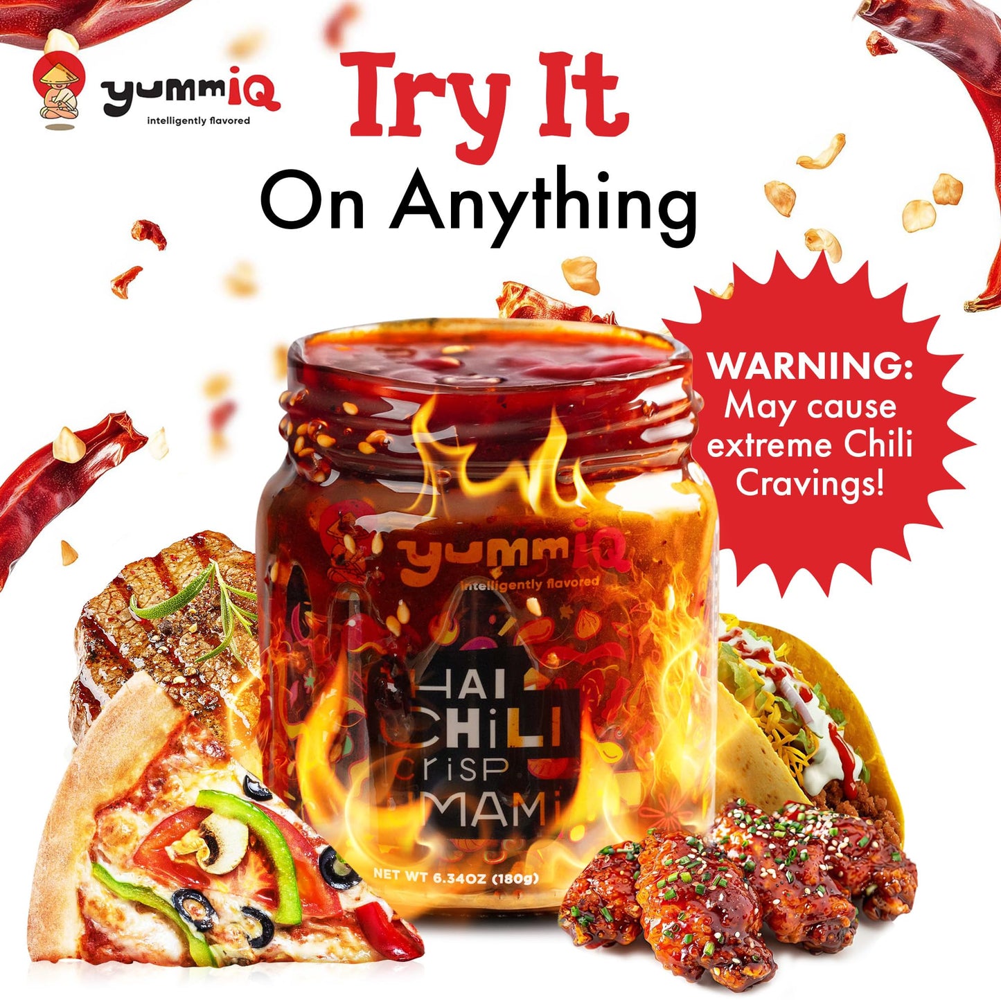 YummIQ Thai Chili Crisp Oil - Vegan Umami Sauce with Crunchy Garlic - 6.34oz