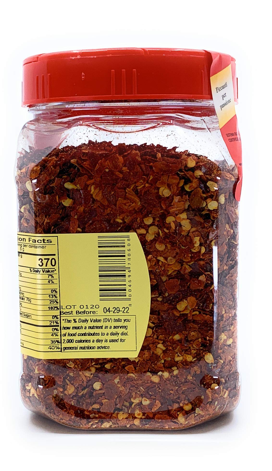 Calabrian Crushed Chili Dry Pepper Flakes, Large Shaker, Product of Italy, 250 g (8.81 oz) All Natural, Non-GMO, Product of Ital