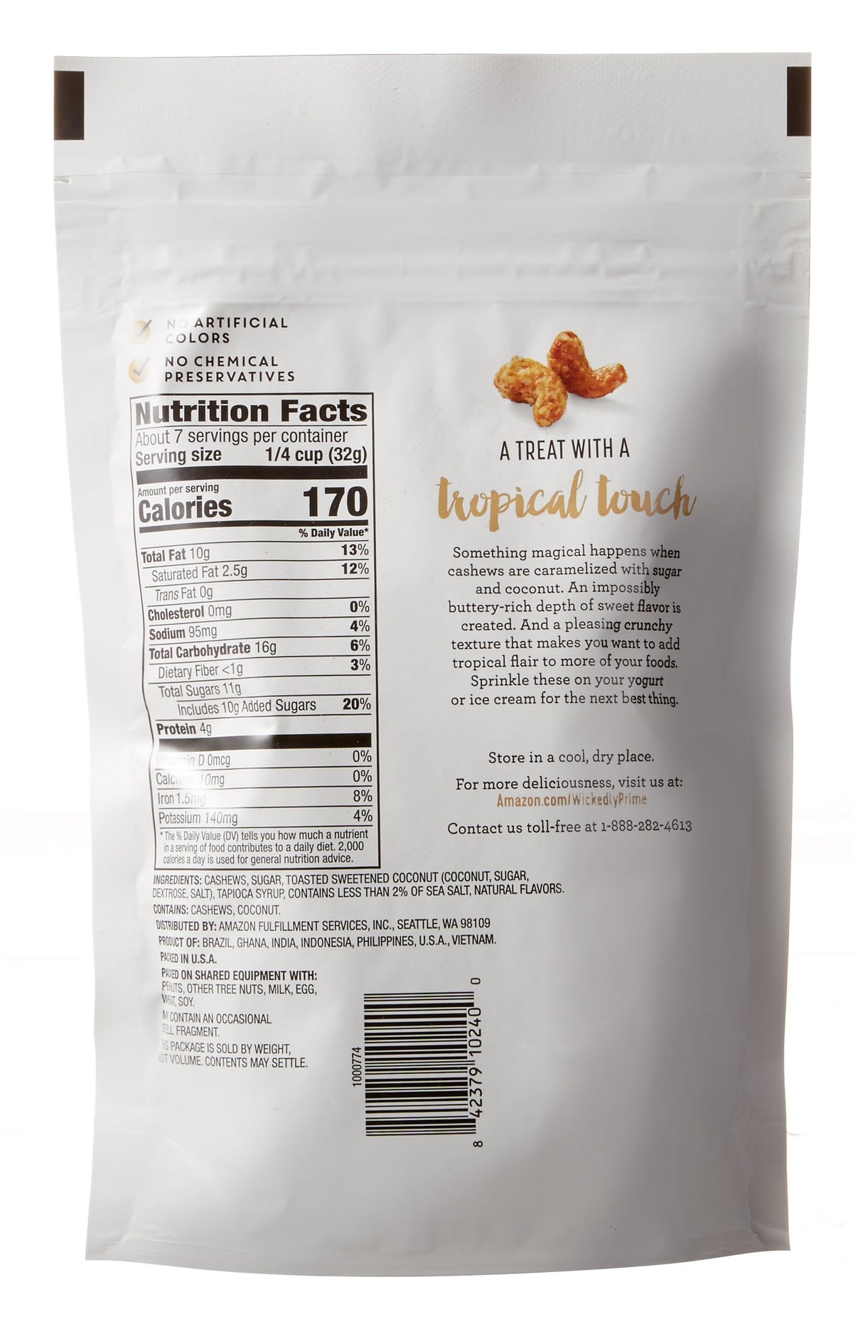 Wickedly Prime Roasted Cashews, Coconut Toffee, 8 Ounce