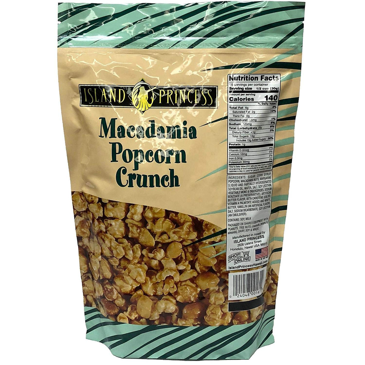 Island Princess Hawaiian Macadamia Nut Popcorn Crunch 16 Oz. Bag