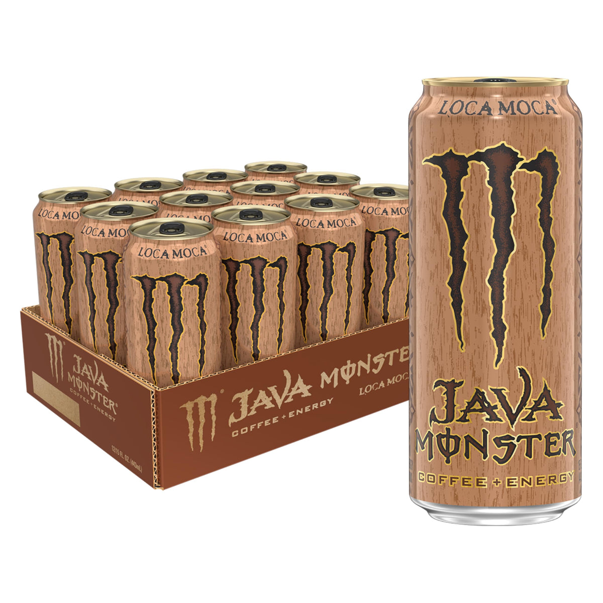 Monster Energy Java Monster Loca Moca Coffee + Energy Drink, 15 oz, 12 Pack, Caramel, Model 070847831068