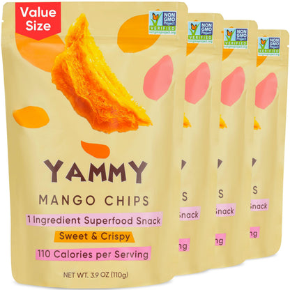 Yammy Dried Mango Chips Like Freeze Dried Fruit, No Sugar Added Crispy Dry Slices of Mangoes, Unsweetened Dehydrated Healthy Sna