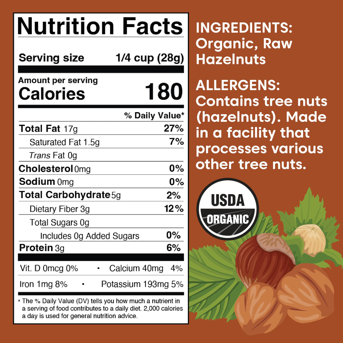Wilderness Poets, Organic, Pacific Northwest-Grown Hazelnuts - Raw, Whole Nuts with Skins, No Shells. Bulk Size (32 Ounce - 2 Po