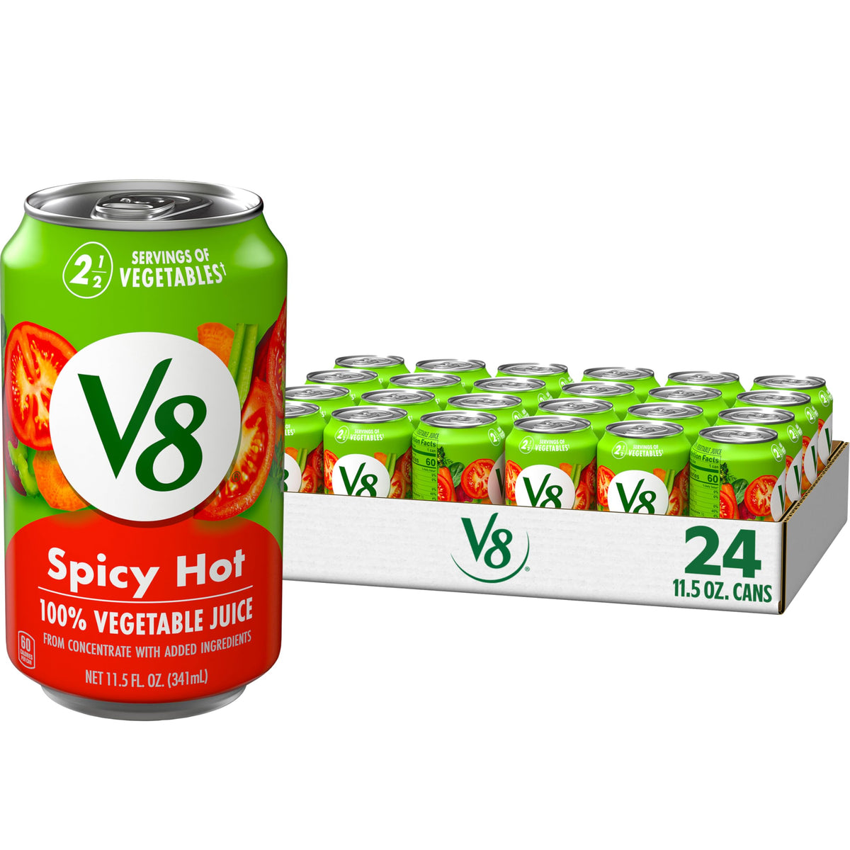 V8 Spicy Hot 100% Vegetable Juice, 11.5 Fl Oz Can (24 Pack)