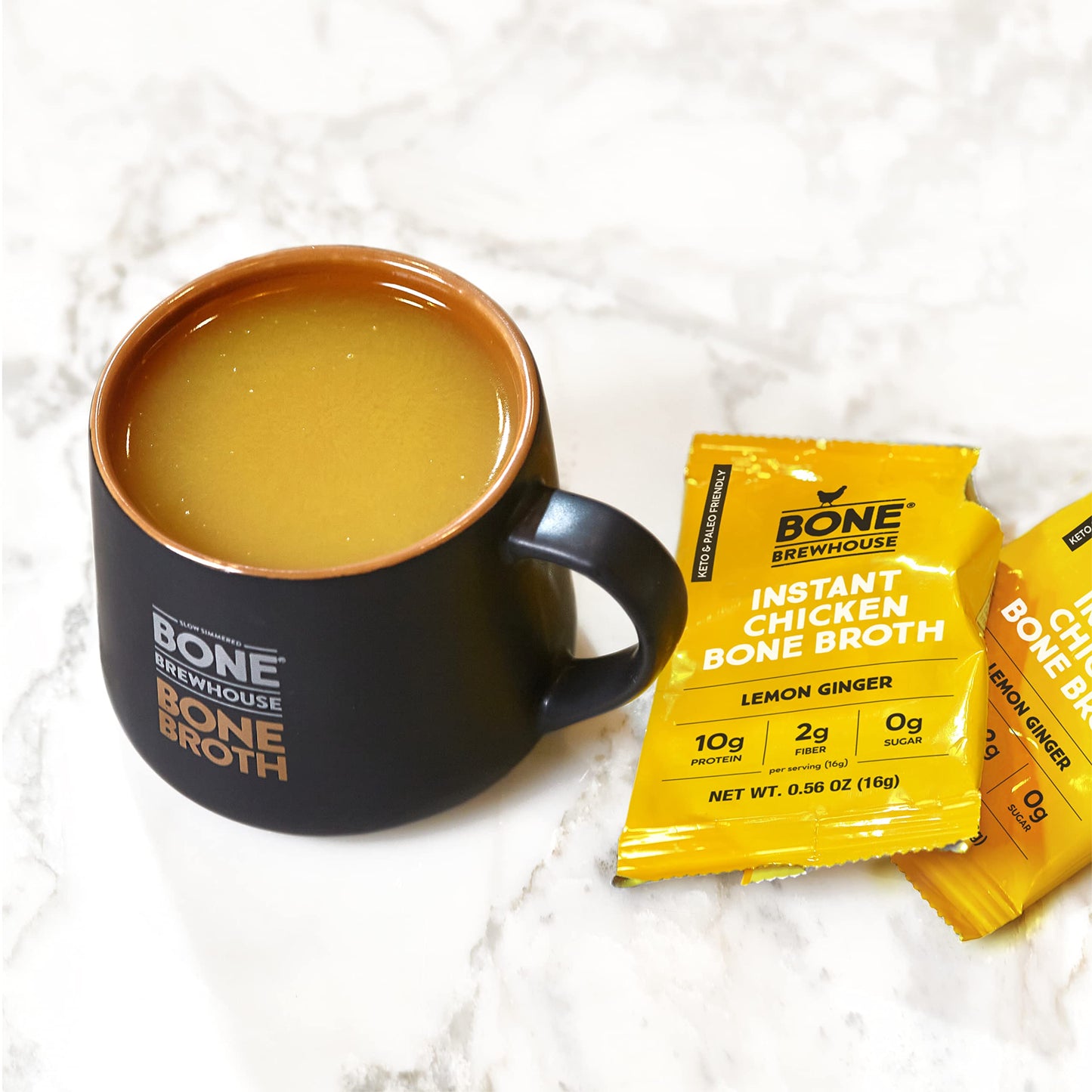 Bone Brewhouse - Chicken Bone Broth Protein Powder - Lemon Ginger Flavor - Keto & Paleo Friendly - Instant Soup Broth - 10g Prot