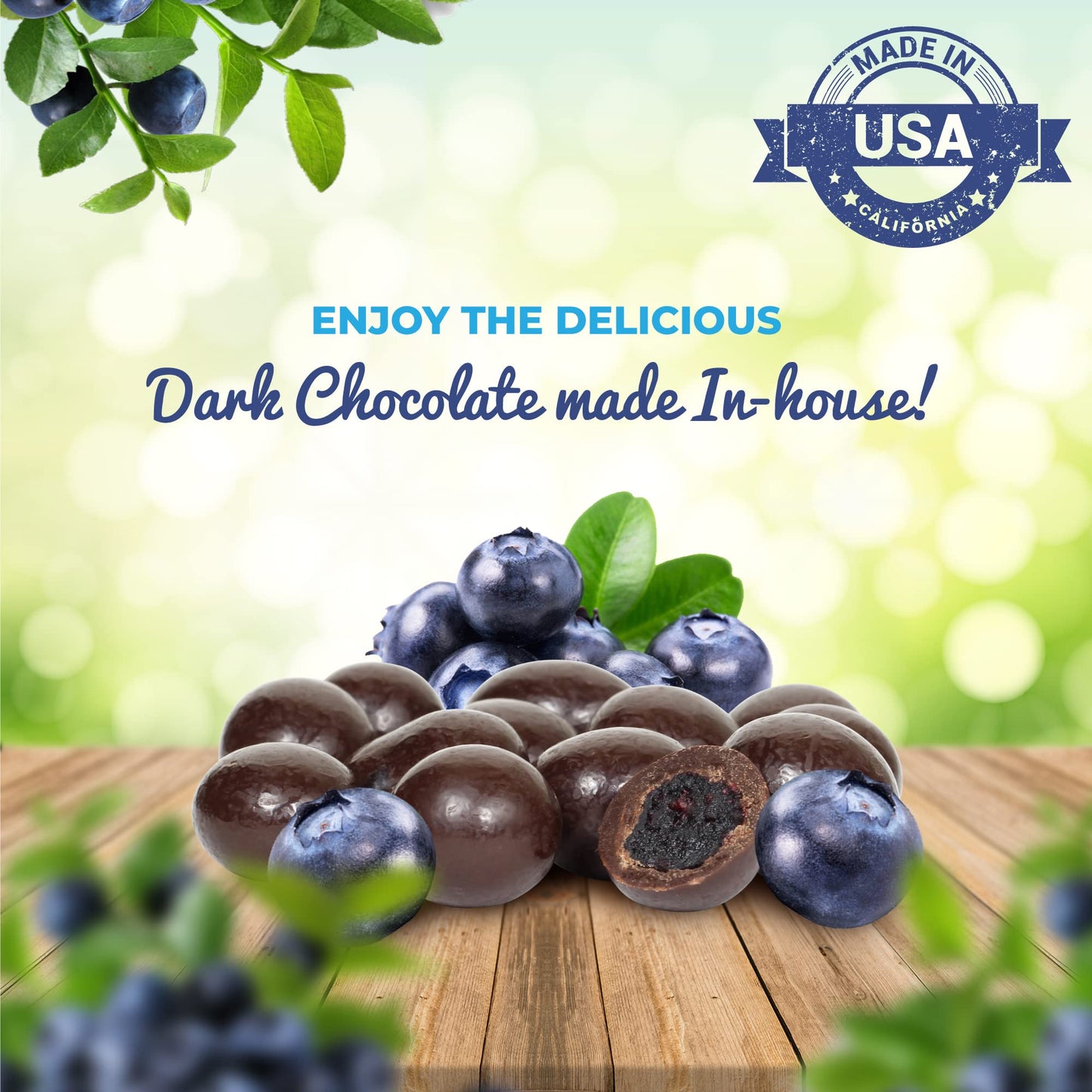 Gourmet Dark Chocolate Covered Blueberries By It'S Delish, Half Pound 8 Oz Bag | Dark Chocolate Covered Fruit With Real Dried Bl