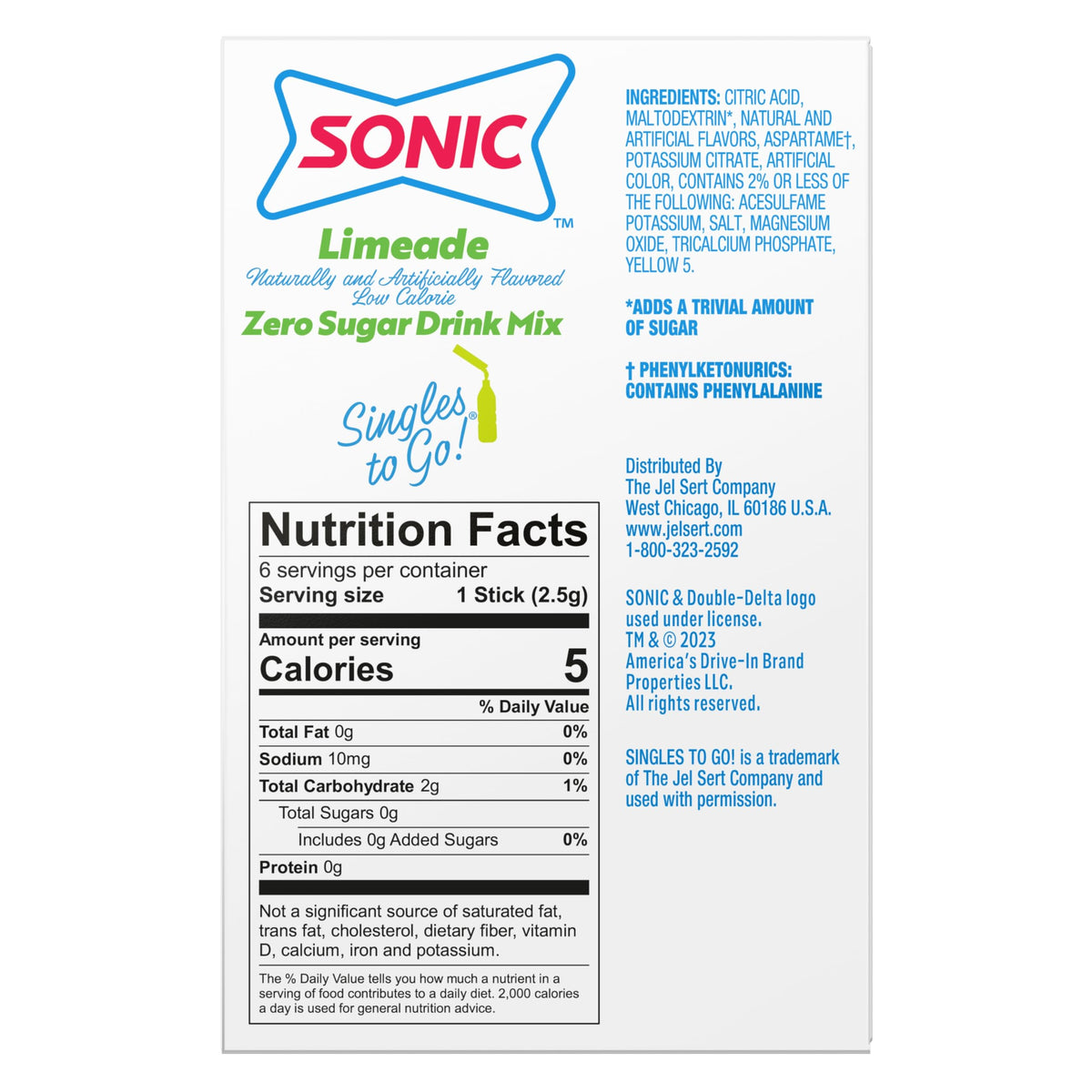 SINGLES TO GO! Sonic Drink Mix Variety Pack, Sonic Limeade, Ocean Water, Cherry Limeade and Strawberry Lemonade
