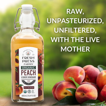 Fresh Press Farms Organic Peach Cider Vinegar with the Mother  16.4 Fl Oz (Pack of 2)  Georgia Made  Raw  Unfiltered  Certified Whole30  Non-GMO