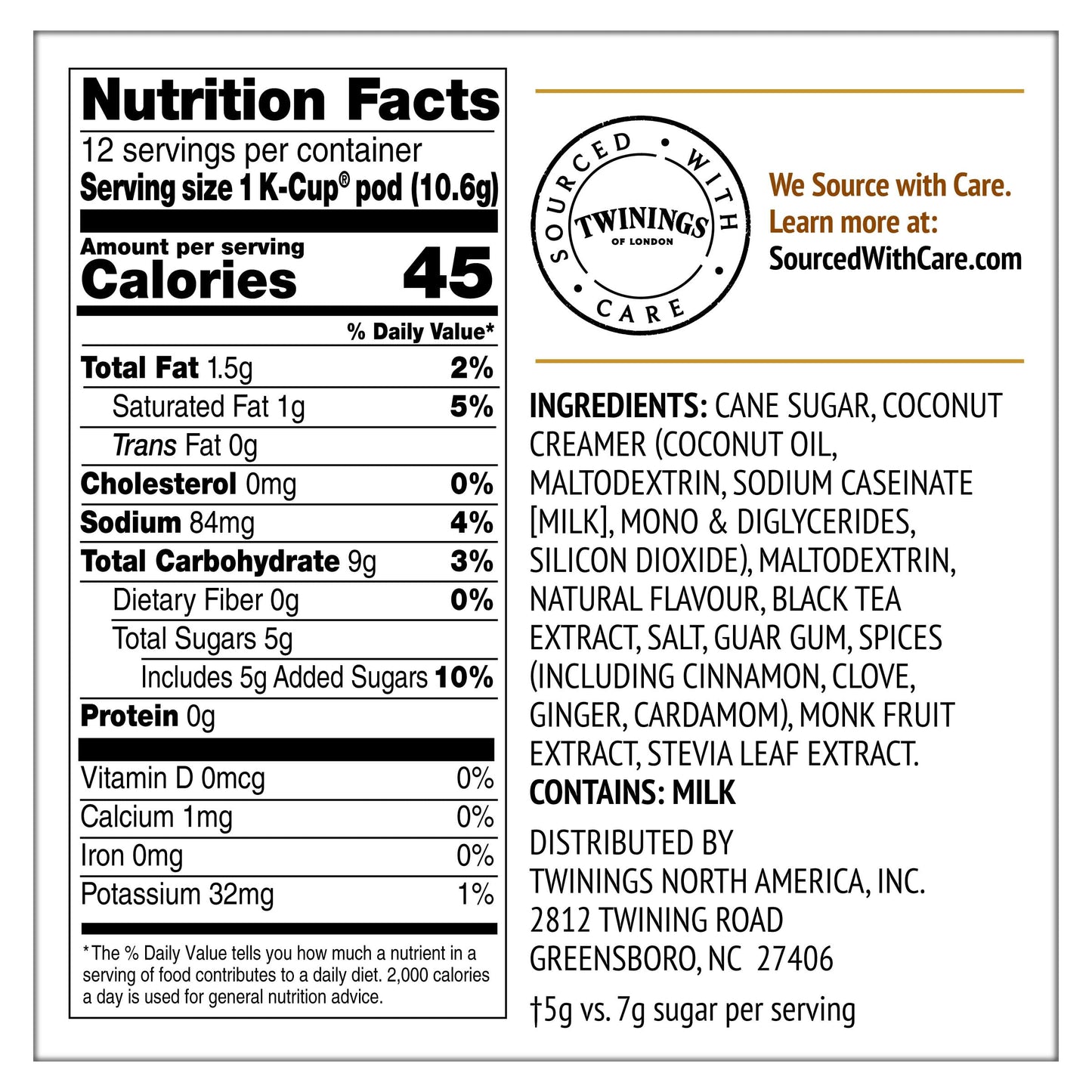 Twinings Chai Latte Black Tea 72 K-Cup Pods for Keurig, 12 Count (Pack of 6), Creamy, Slightly Sweet, Less Sugar, Caffeinated, E