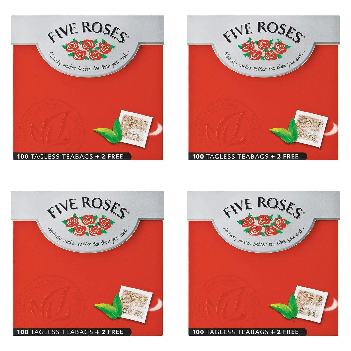 Five Roses Tea, Tagless Teabags, Pack of 4, Red