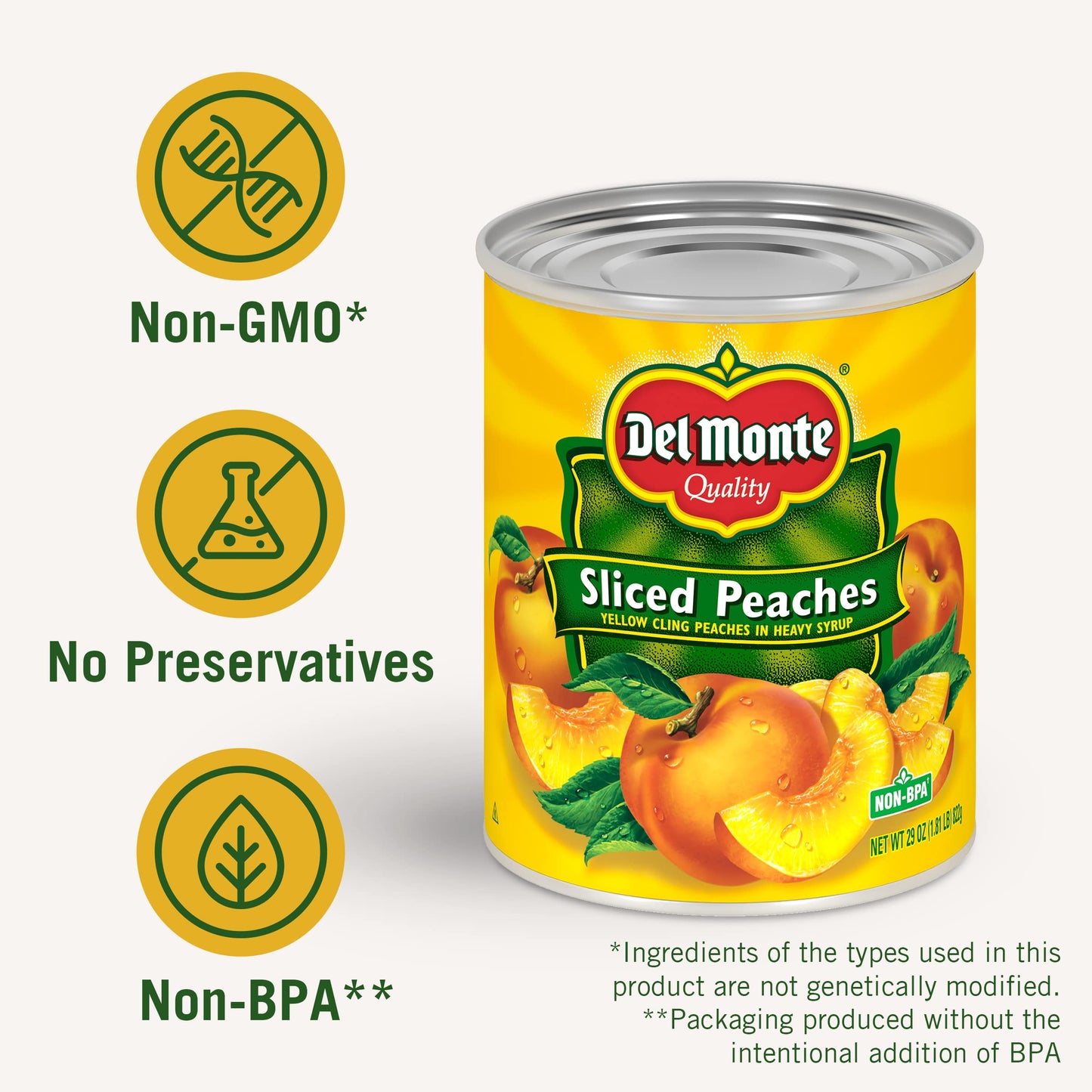 Del Monte Canned Peach Halves in Heavy Syrup, Pack of 6, 29 oz Can, 1.81 lb Total