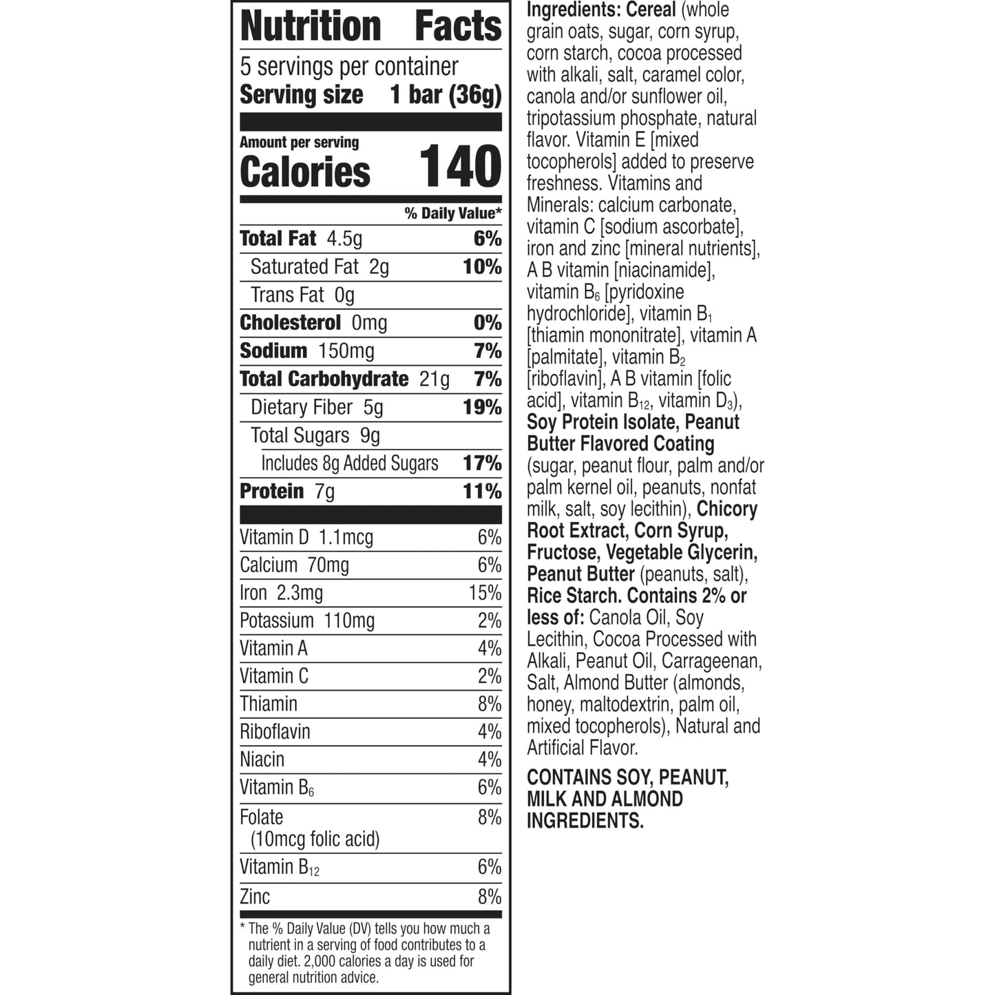 Cheerios Protein Chewy Bars, Chocolate Peanut Butter, 5 Ct, 6.35 oz, Brown Snack Bars