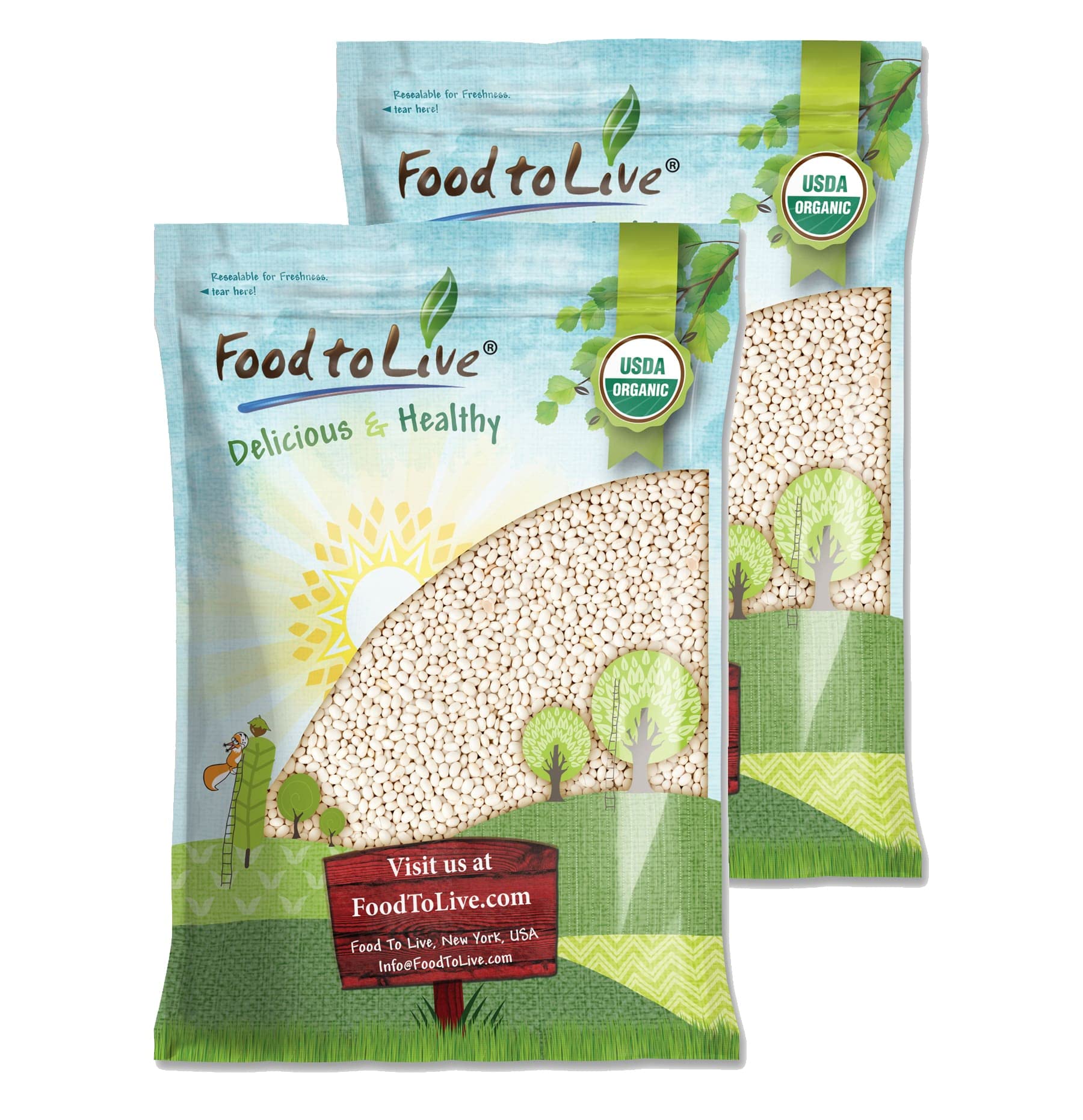 Food To Live Organic Navy Beans, 25 Pounds Non-Gmo Verified, Kosher, Vegan, Dried White, Bulk. High In Protein And Dietary Fiber