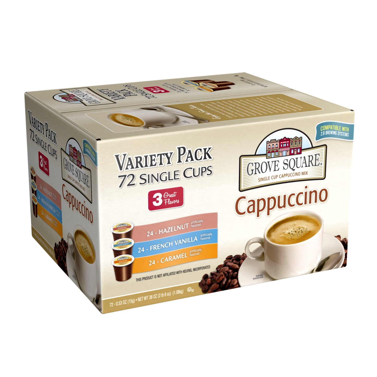 Grove Square Cappuccino Pods  Variety Pack  Single Serve (Pack of 72)