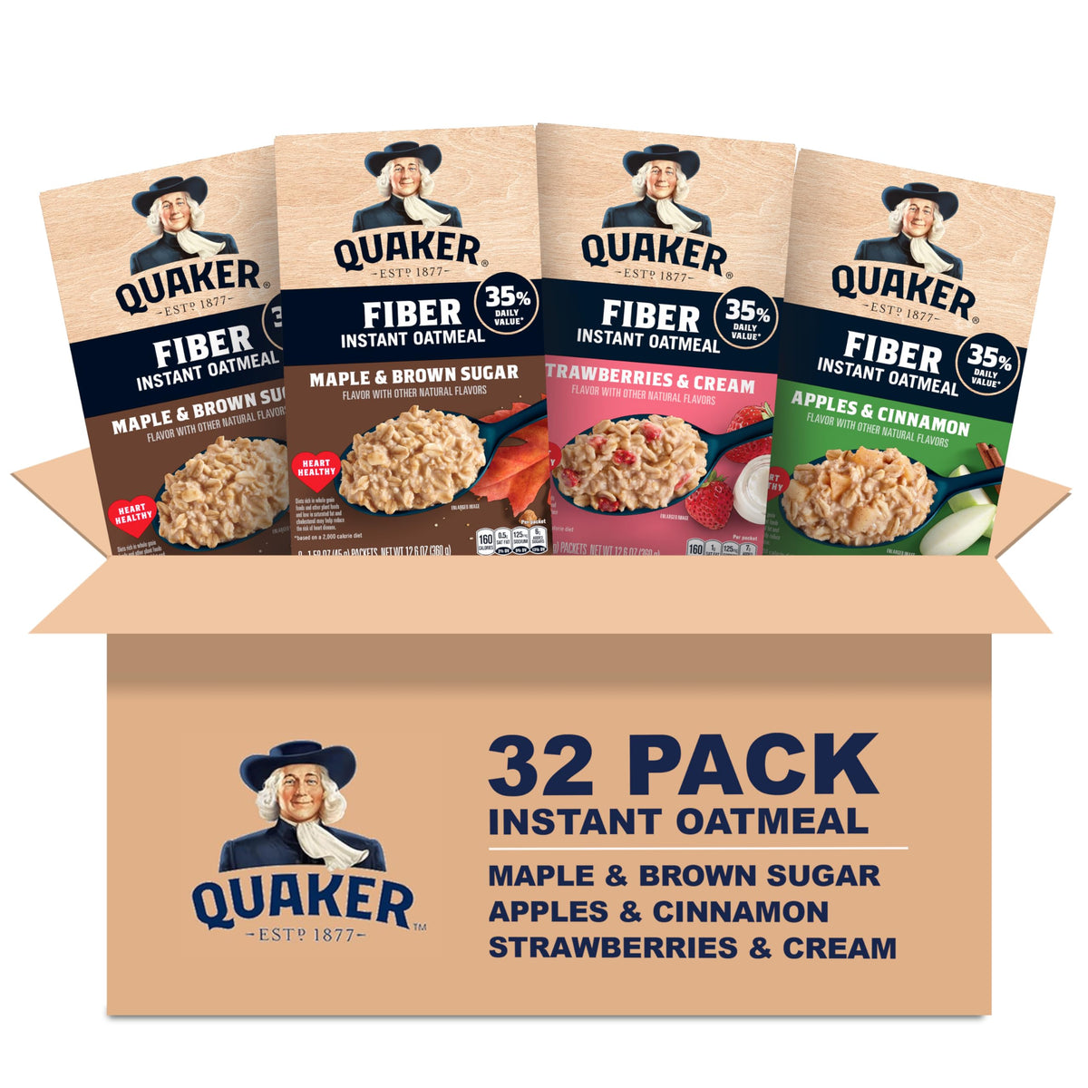 Quaker Instant Oatmeal  Fiber Boost  3 Flavor Variety pack  32 Count