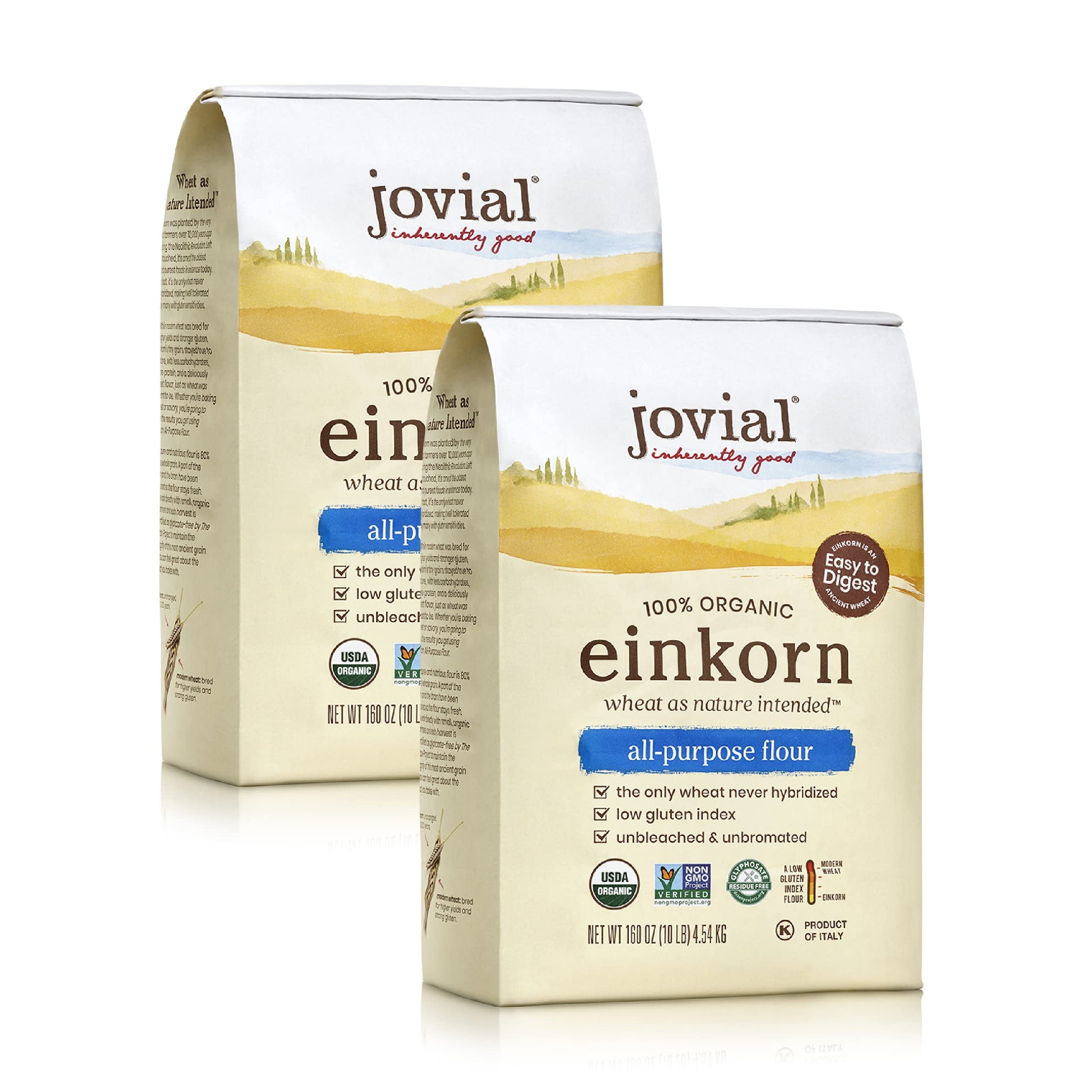 Jovial Organic Einkorn All Purpose Flour, High Protein, Non-GMO, 10 lb (2 Pack)