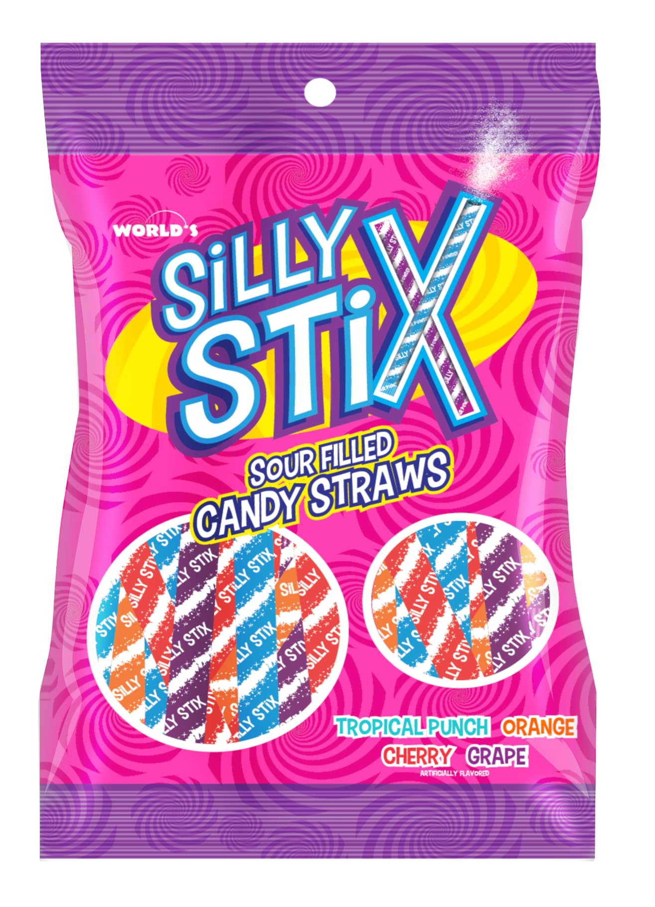 Silly Stix Sour Filled Candy Straws - 2.75 Oz Bag - Pack Of 6 - Variety Of Flavors - Tropical Punch, Orange, Cherry, And Grape - Fun For Everyone - Easy To Share With Friends And Family